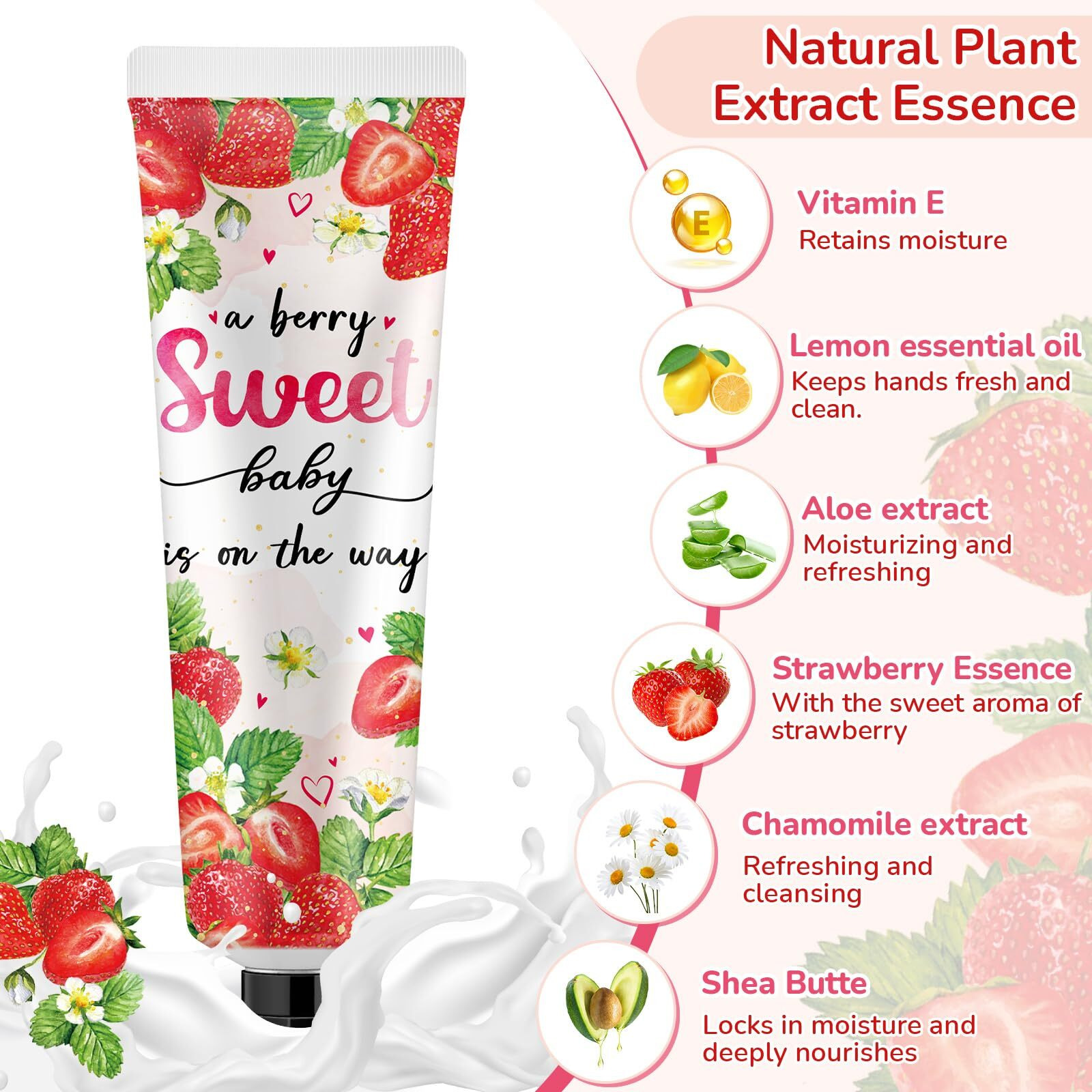 Swiffen 48 Sets Baby Shower Hand Cream Bulk Strawberry Baby Shower Favors Bridal Thank You Hand Cream For Guests Travel Size Lotion With Organza Bags