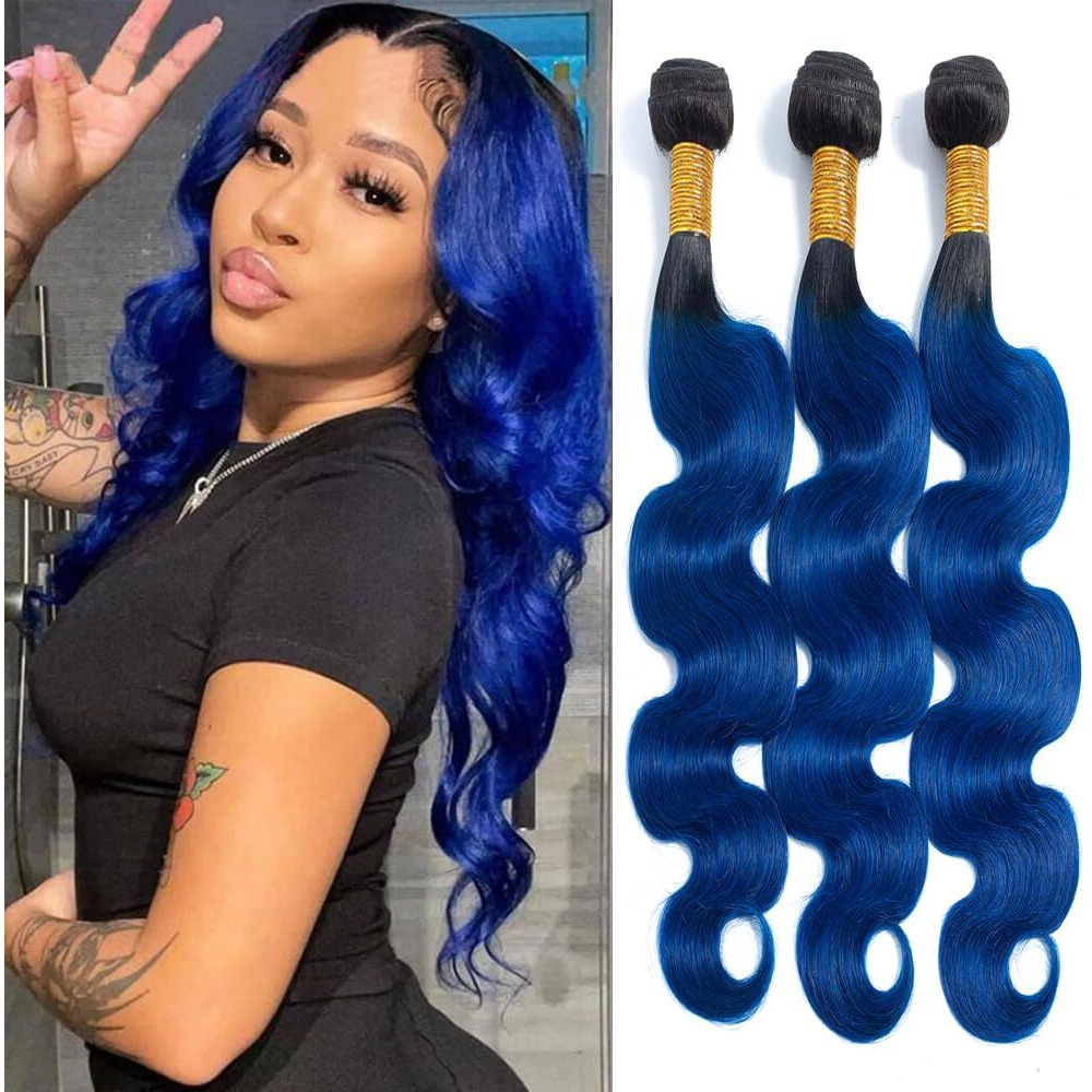 1B/Blue Bundles Human Hair Body Wave Bundles 14 16 18 Inch Brazilian Virgin Remy Hair Extensions Ombre Blue Body Wave Human Hair Bundles