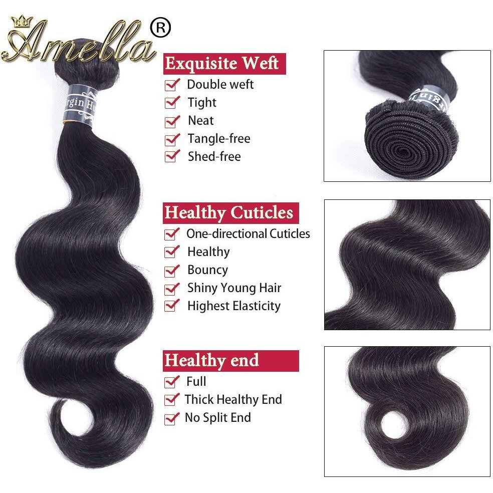Amella Hair Brazilian Body Wave One Bundle 26Inch 100% Unprocessed Brazilian Virgin Natural Black 8A Body Wave Human Hair Weft