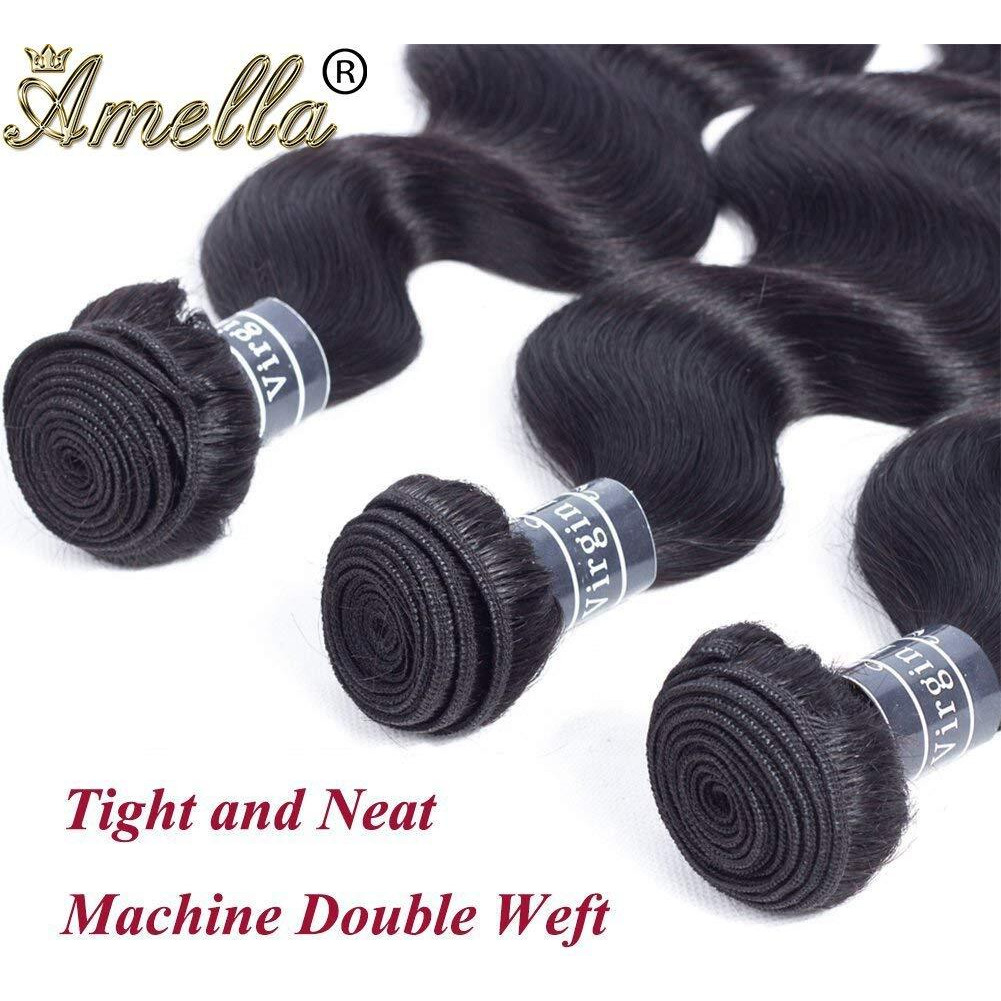 Amella Hair Brazilian Body Wave One Bundle 26Inch 100% Unprocessed Brazilian Virgin Natural Black 8A Body Wave Human Hair Weft