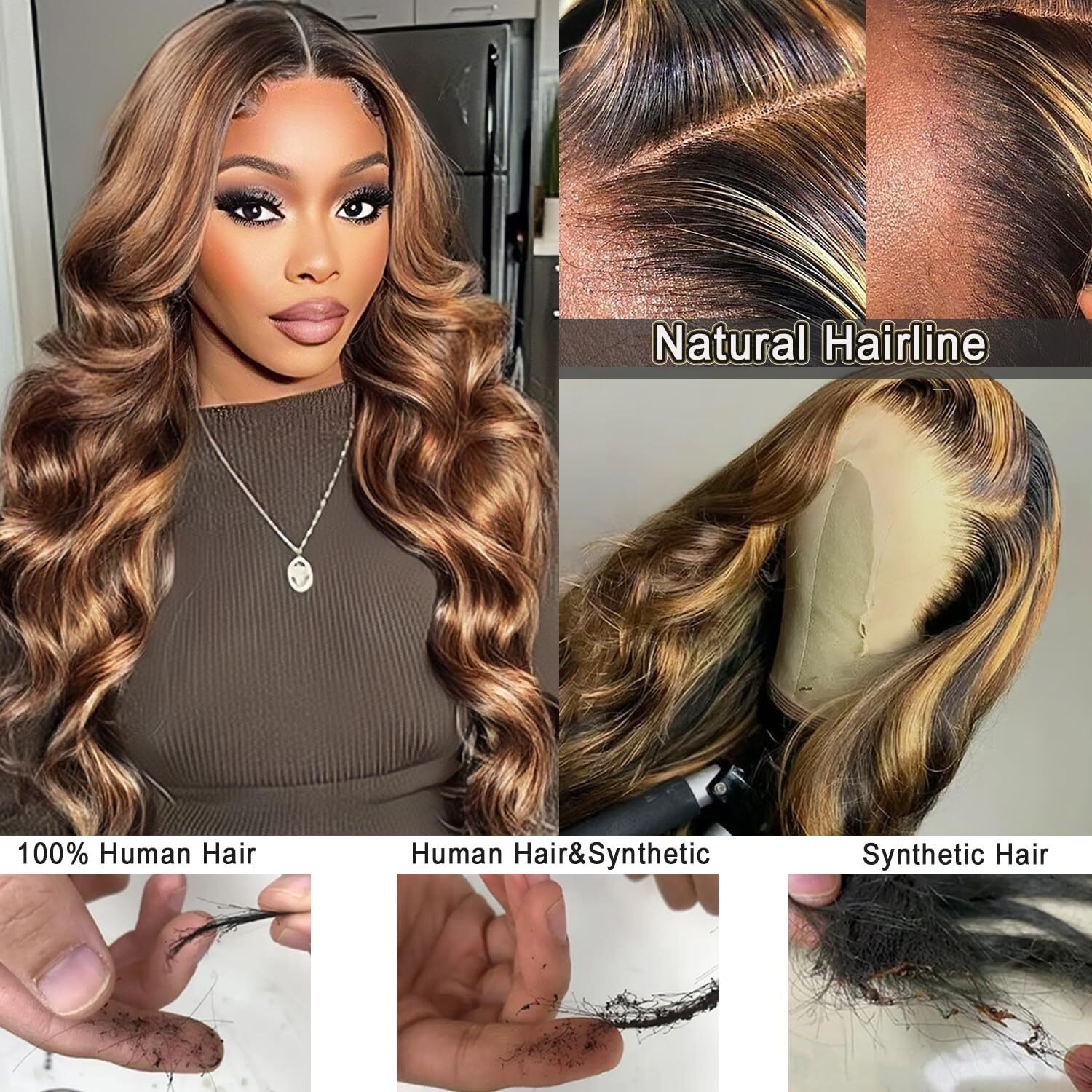 Linrkeyy Ombre Lace Front Wig Human Hair 13X6 Honey Blonde Wigs Human Hair 180% Density Hd Lace Frontal Wig Body Wave 4/27 Highlight Glueless Wigs Human Hair Pre Plucked Whth Baby Hair 24Inch