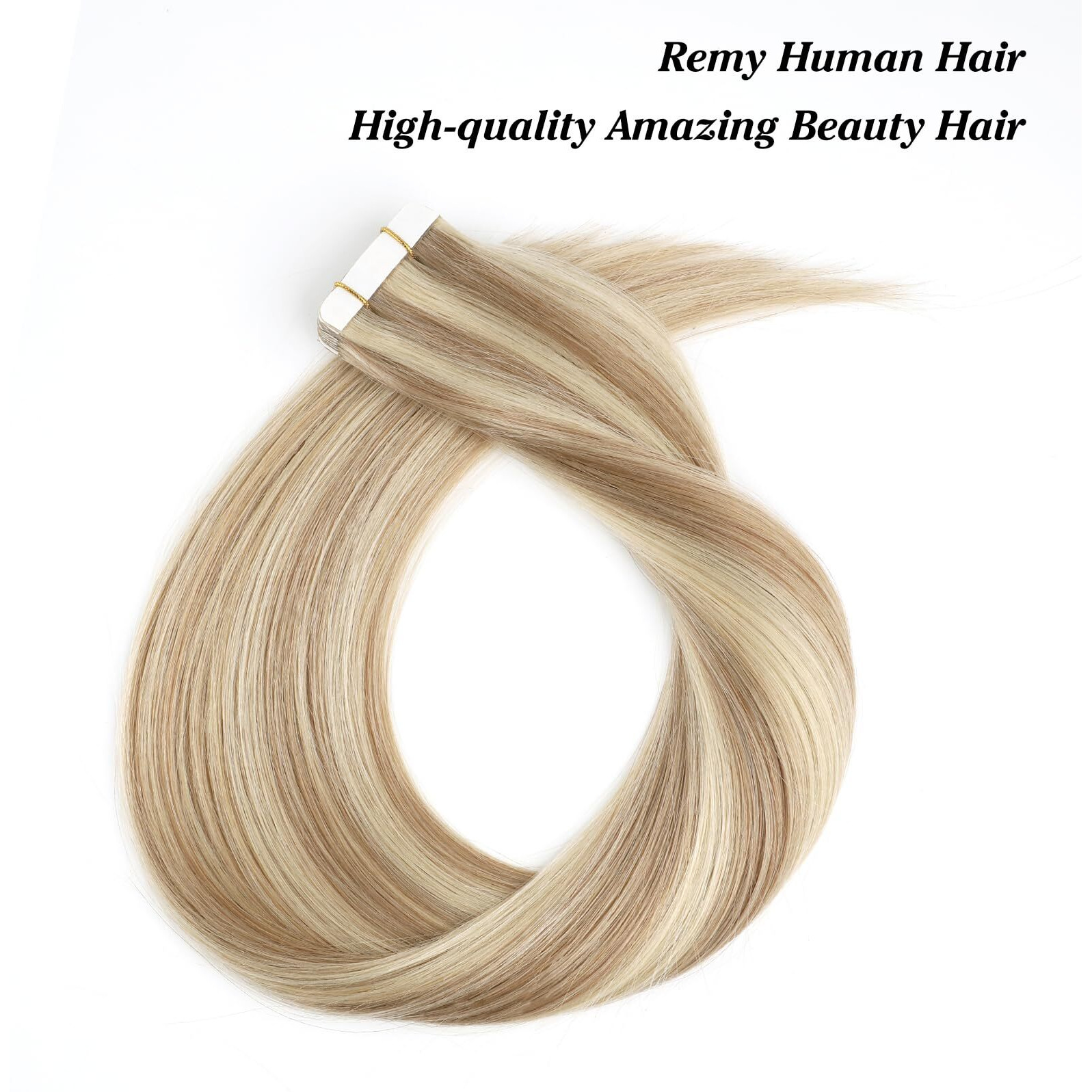 Abh Amazingbeauty Hair Sun Kissed Highlight Hair Remy Tape In Hair Extensions Skin Weft, Invisible, Ash Brown With Platinum Blonde Highlights P8-60, 50G 20Pcs 14 Inches