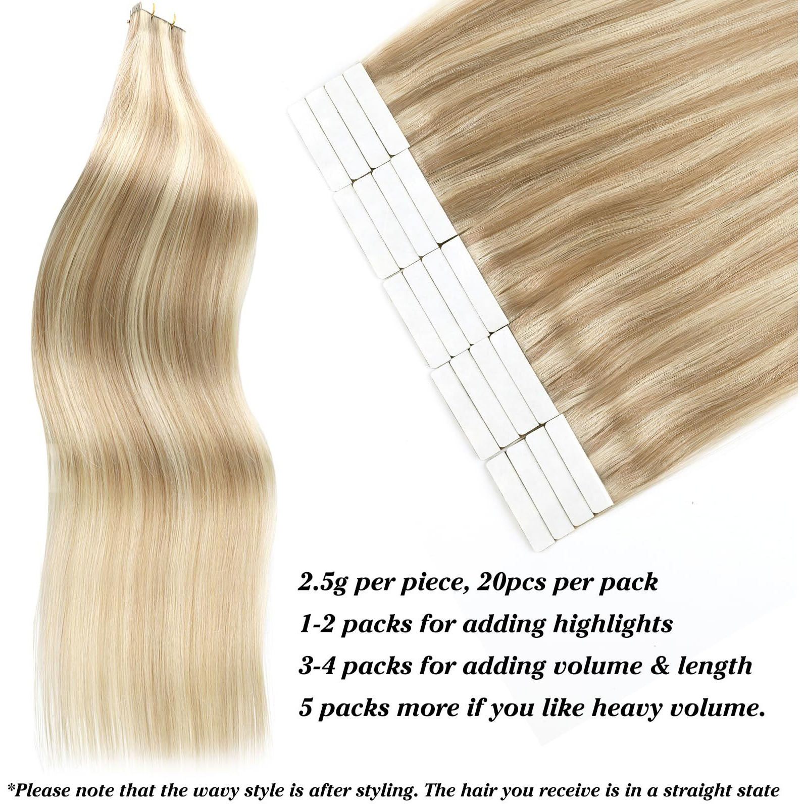 Abh Amazingbeauty Hair Sun Kissed Highlight Hair Remy Tape In Hair Extensions Skin Weft, Invisible, Ash Brown With Platinum Blonde Highlights P8-60, 50G 20Pcs 14 Inches