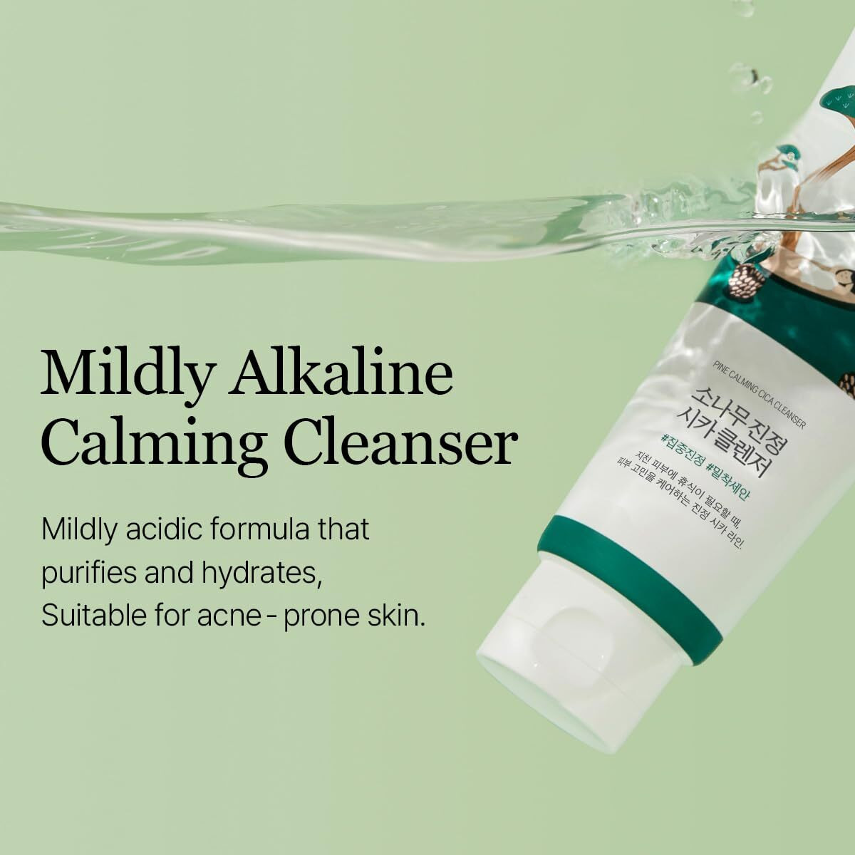 Round Lab Pine Calming Cica Cleanser 5.07 Fl Oz - Acne Face Wash With Salicylic Acid, Bha & Lha For Sensitive Skin, Soothing Cica + Hydrating Hyaluronic Acid, Gentle Foaming Cleanser, 150Ml