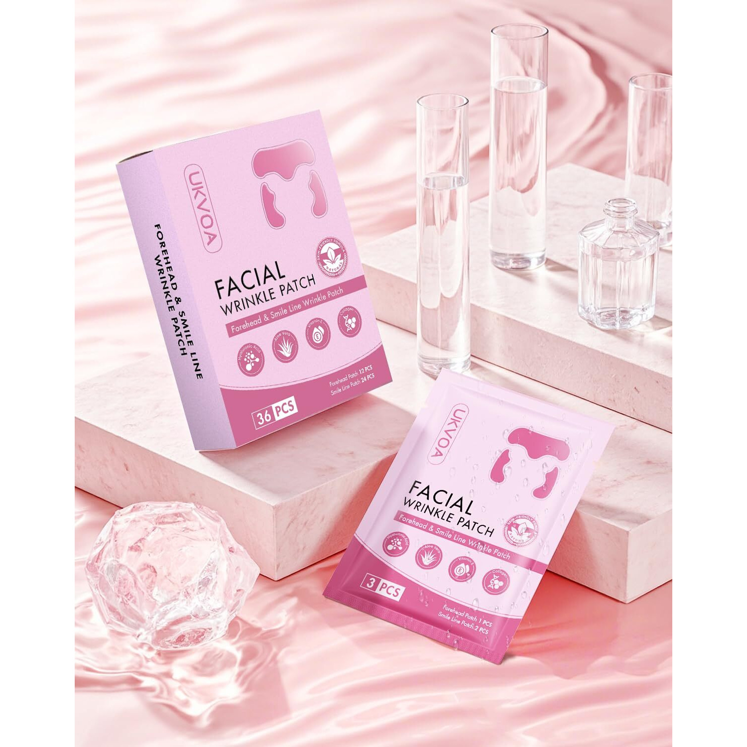 Ukvoa Forehead Wrinkle Patches & Smile Line Patches, Overnight Facial Wrinkle Treatment With Hyaluronic Acid, Aloe, Collagen & Vitamin E To Lift Smile Lines For Women 72Pcs