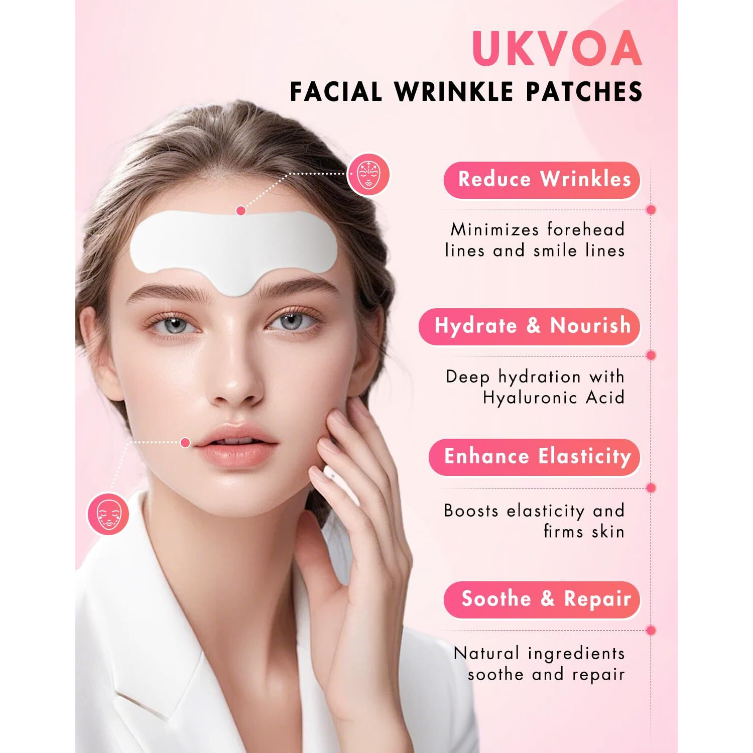 Ukvoa Forehead Wrinkle Patches & Smile Line Patches, Overnight Facial Wrinkle Treatment With Hyaluronic Acid, Aloe, Collagen & Vitamin E To Lift Smile Lines For Women 72Pcs