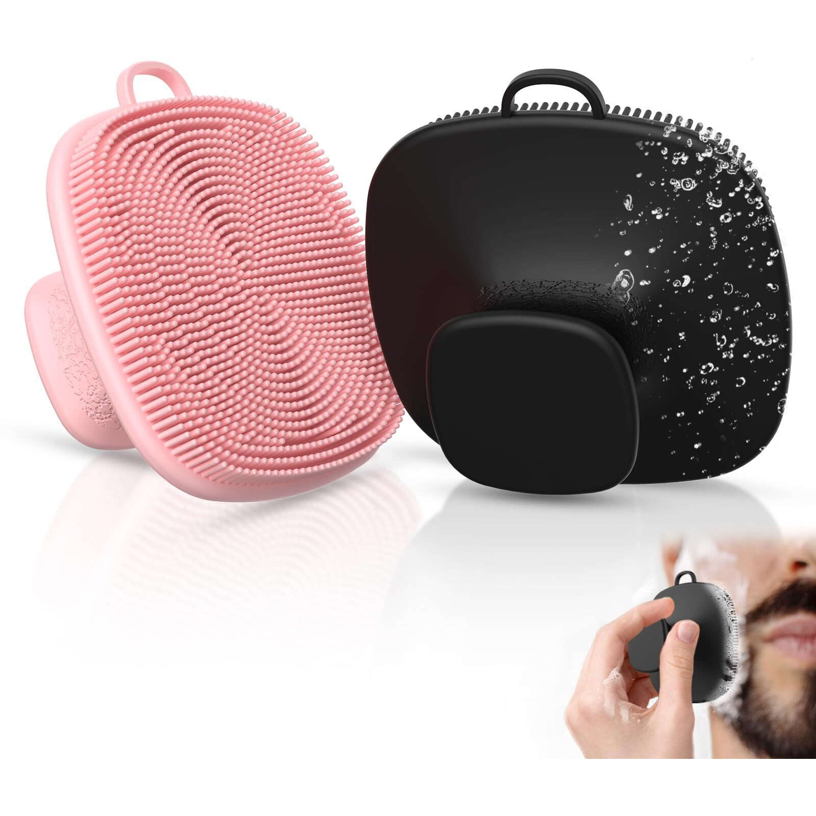 2 Pack Face Scrubber,Silicone Facial Cleansing Brush For Men & Women,Reusable Gentle Facial Waterproof Cleansing Skin Brush Exfoliating Scrubber For Sensitive Skin (Black/Pink)