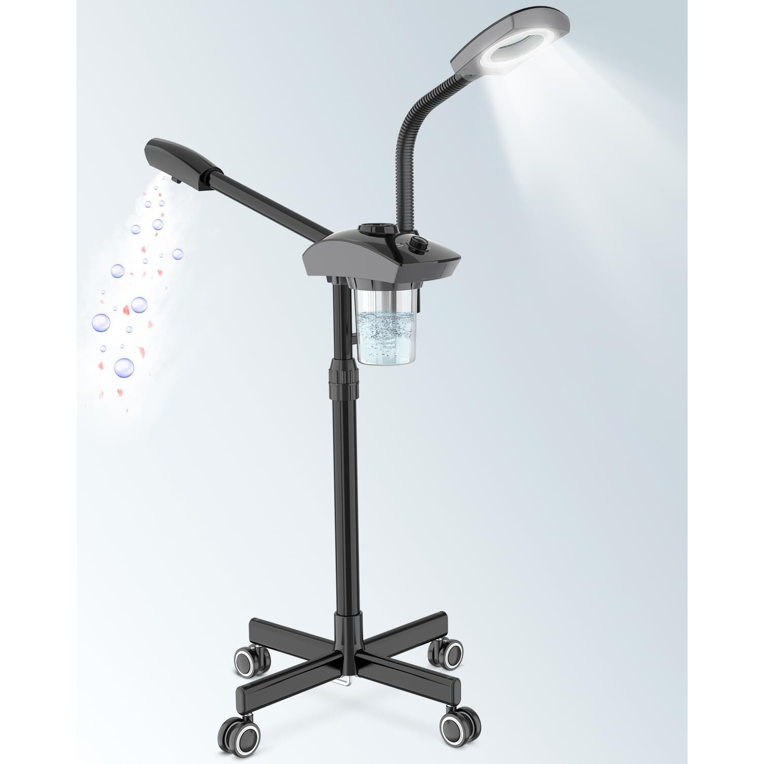 Kingsteam 2-In-1 Salon Grade Professional Facial Steamer With 5X Magnifying Lamp,Esthetician Steamer For Women,Hot Mist Face Steame 2 Adjustable Steam Levels, 60 Min Timer & 3-Level Led Light (Black)