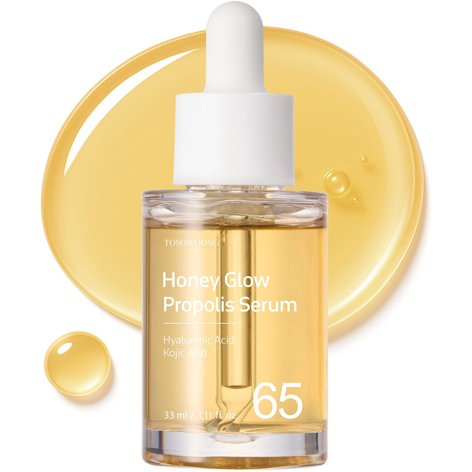 Tosowoong Honey Glow 65% Propolis Serum, Hyaluronic Acid, Kojic Acid, Niacinamide, Hydrating Facial Soothing Moisturizer For Irritated Uneven Skin Tone, Glass Skin, Korean Skin Care, 33Ml, 1.11 Fl.Oz.