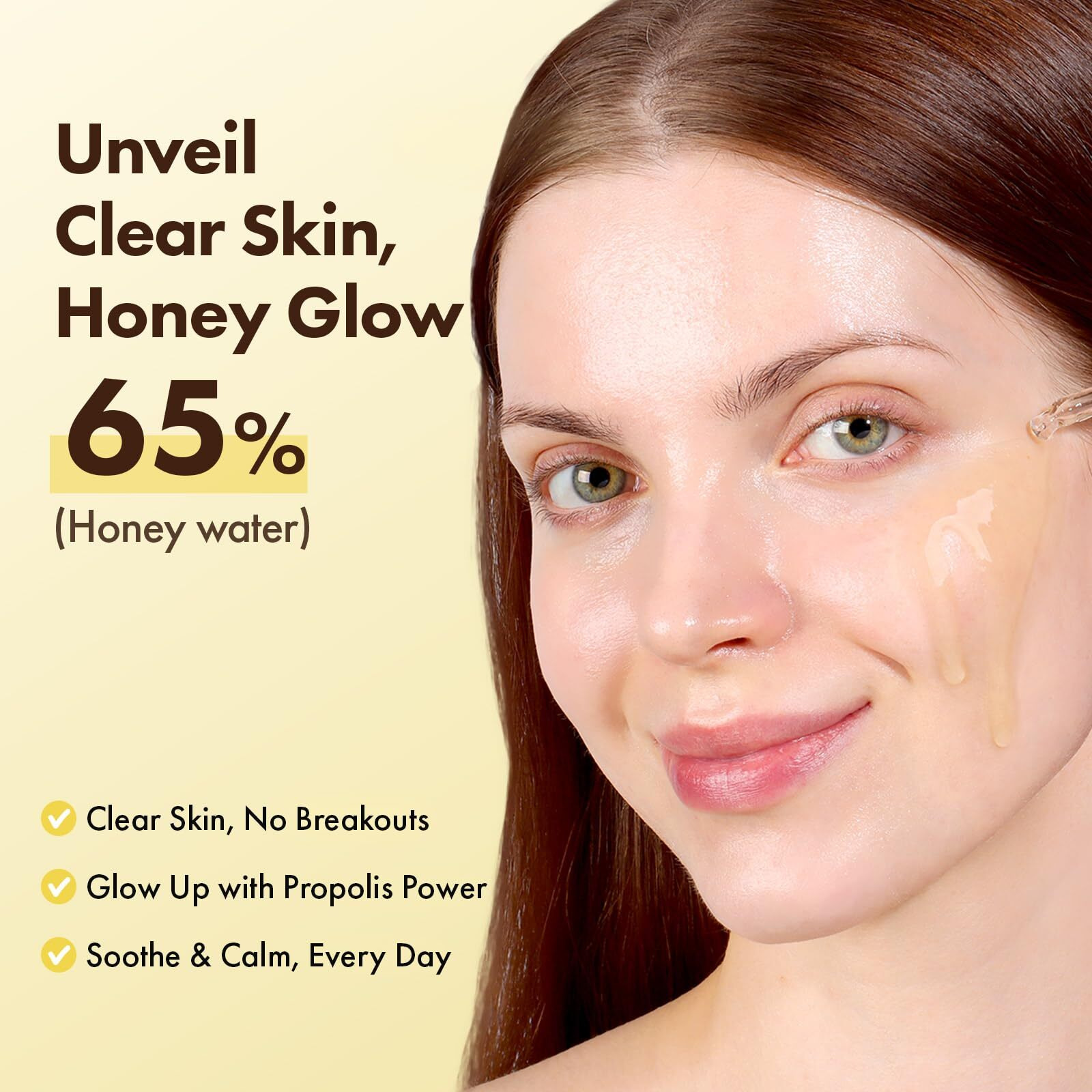 Tosowoong Honey Glow 65% Propolis Serum, Hyaluronic Acid, Kojic Acid, Niacinamide, Hydrating Facial Soothing Moisturizer For Irritated Uneven Skin Tone, Glass Skin, Korean Skin Care, 33Ml, 1.11 Fl.Oz.