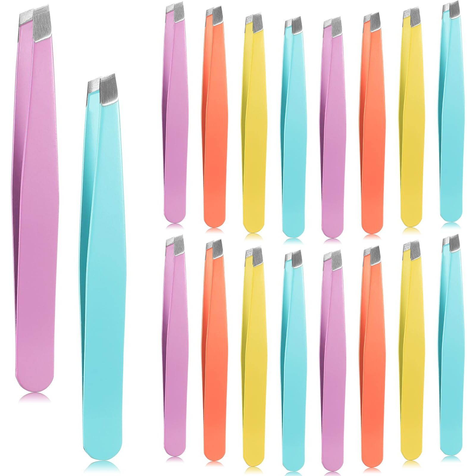 Maitys 16 Pieces Slanted Eyebrow Tweezers Stainless Steel Tip Precision Tweezers Bulk For Women And Men Personal Care Ingrown Hair, Facial Hair And Lash Extension