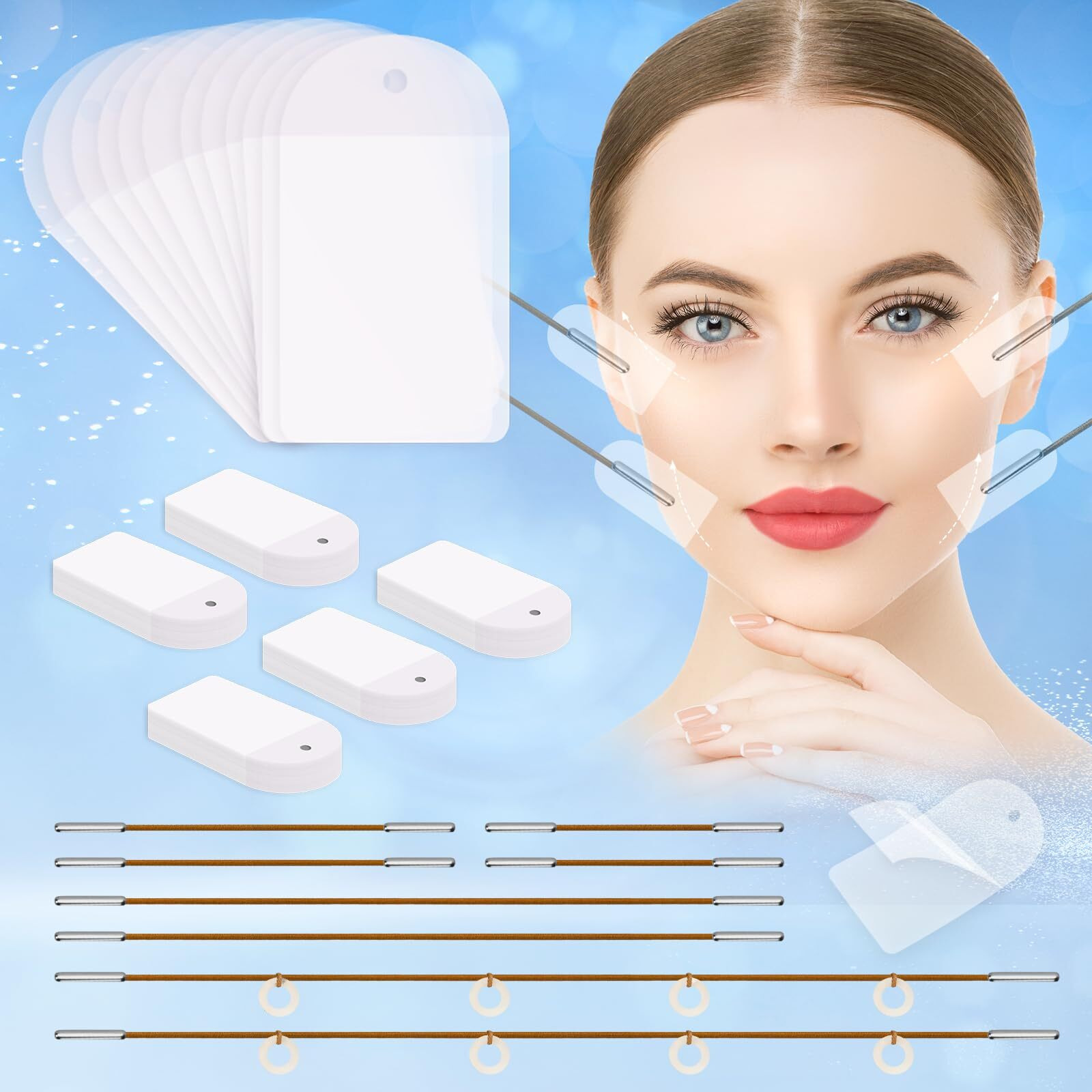 Face Lift Tape Invisible,Face Tape Lifting Invisible 100Pcs Neck Tape Face Lift Tapes And Bands With 8 Strings Facelift Face Lifter Instant Facial Tape For Makeup Eyes Jowls Double Chin Sagging Skin