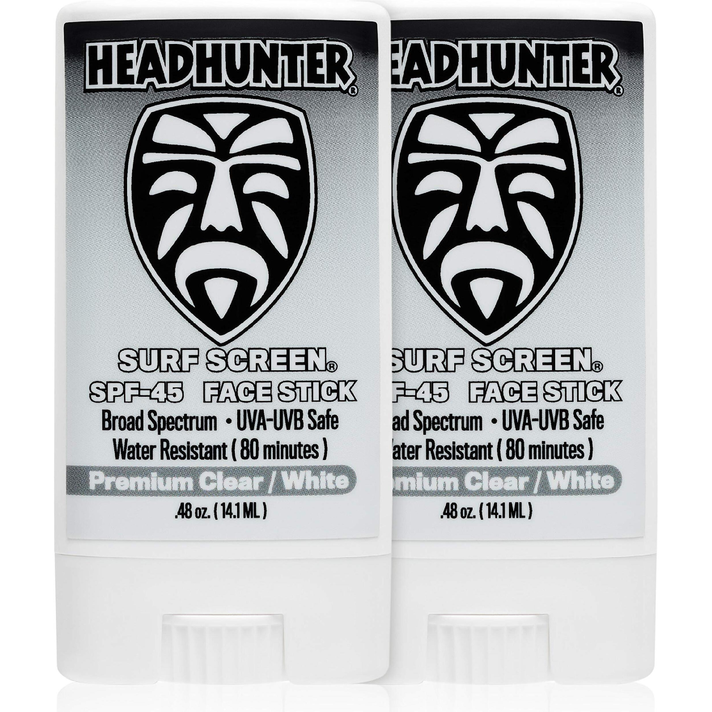 Headhunter Sunscreen Face Stick Spf 45, Waterproof Surf Sunblock For Waterman, Water-Resistant Facial Sunscreen For Ultra-Sport Protection And Solar Defense (80 Min), Clear White (2 Pack)