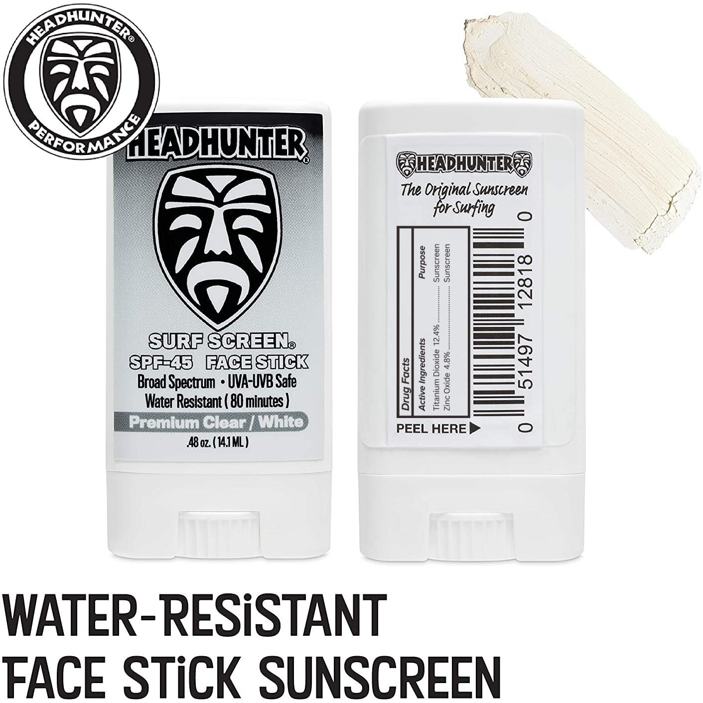 Headhunter Sunscreen Face Stick Spf 45, Waterproof Surf Sunblock For Waterman, Water-Resistant Facial Sunscreen For Ultra-Sport Protection And Solar Defense (80 Min), Clear White (2 Pack)