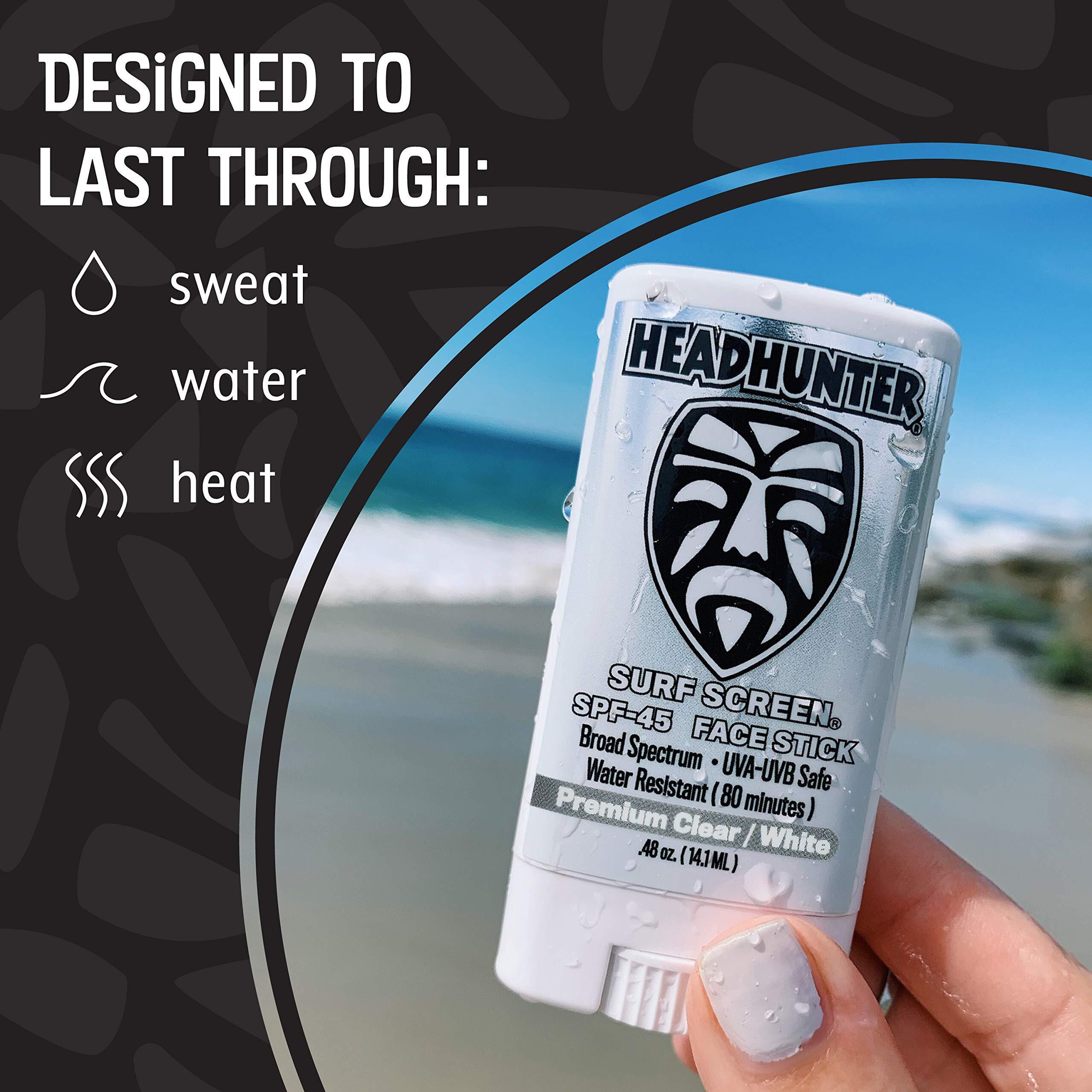 Headhunter Sunscreen Face Stick Spf 45, Waterproof Surf Sunblock For Waterman, Water-Resistant Facial Sunscreen For Ultra-Sport Protection And Solar Defense (80 Min), Clear White (2 Pack)