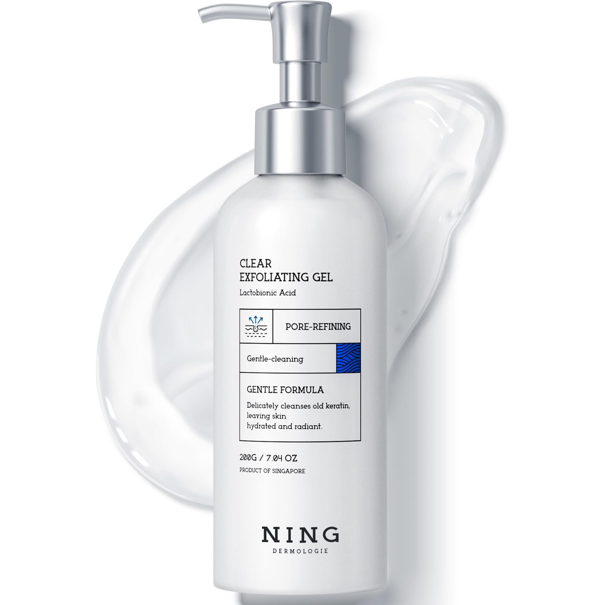Ning Dermologie Peeling Gel For Face Purifying Exfoliating Face Wash | Pore Cleanser With Gentle Pha & Aha, Niacinamide - Smoothing Skin Blackhead Refining Deep Cleansing Moisturizing | 7.05 Oz
