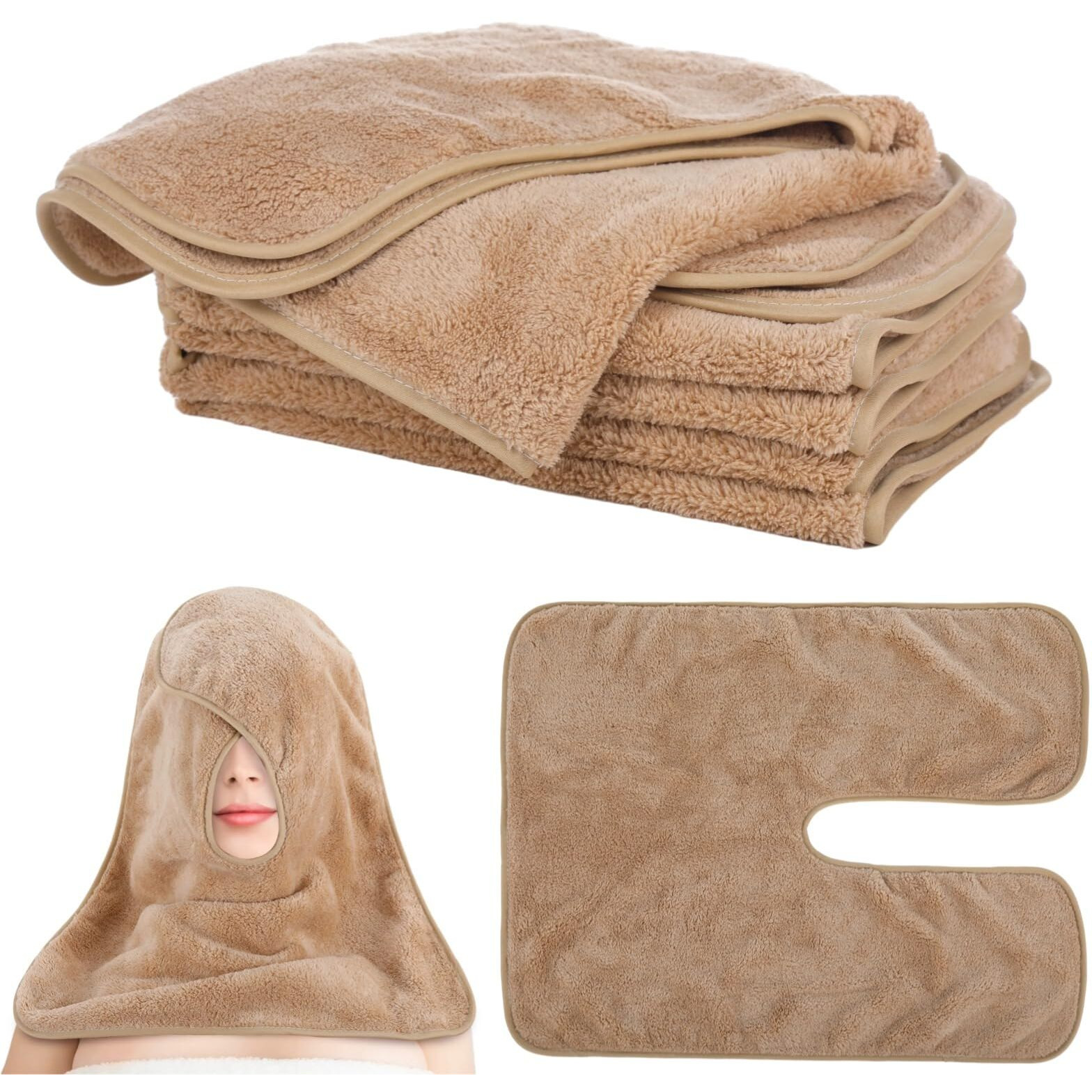 Dimegon 12 Pcs U-Shaped Facial Towels, Split Design, Soft Esthetician Towel, Facial Stem Massage Cleansing Towel, Coral Fleece Face Cloth For Beauty Salons, Skin Care, Spa Centers