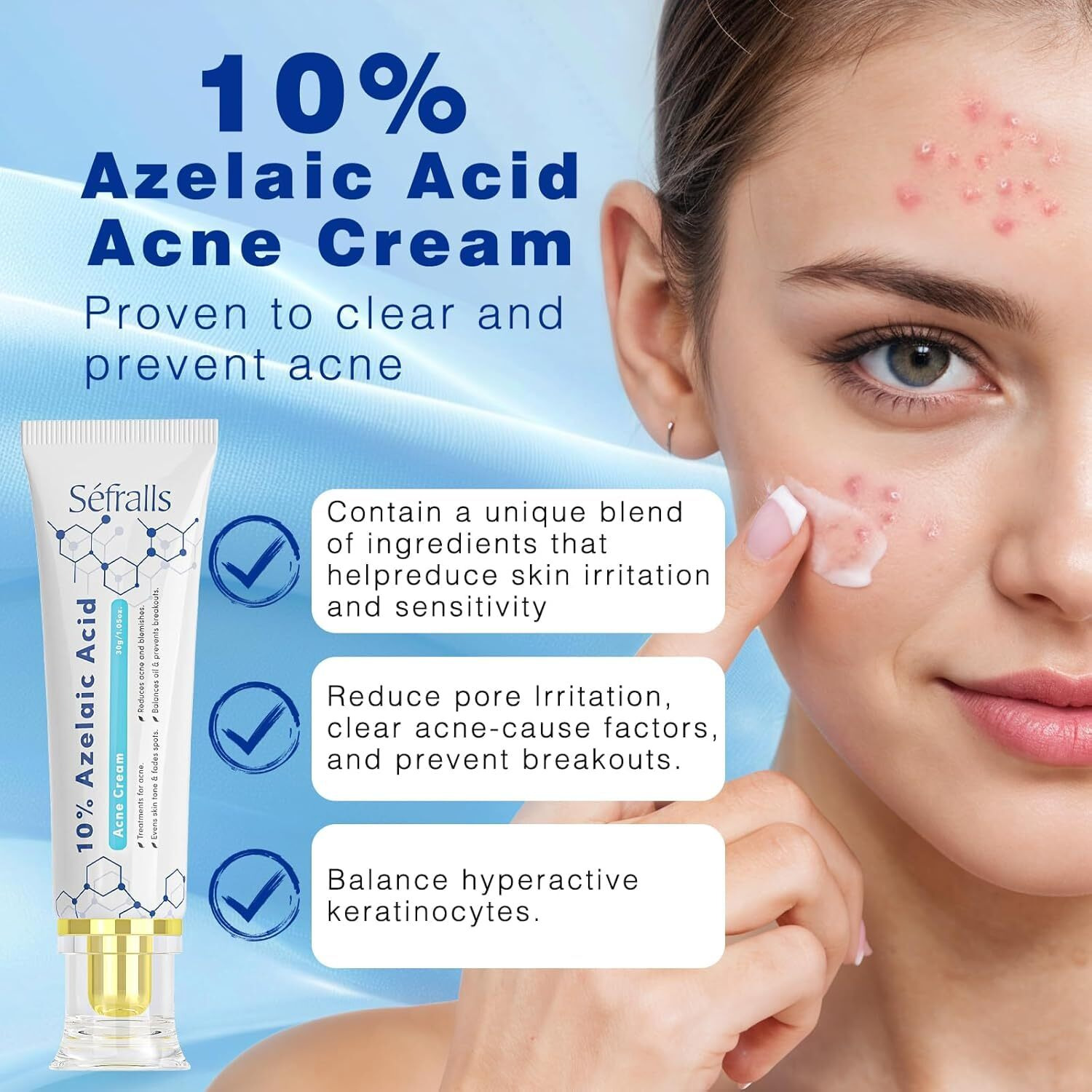 2-Pack 10% Azelaic Acid Acne Cream, Premium Azelaic Acid Facial Cream - Redness Relief For Face, Redness Reducing Skin Care, Prevents Acne Breakouts, Ease Pimple Clarify Skin Soothe Irritation,1 Oz