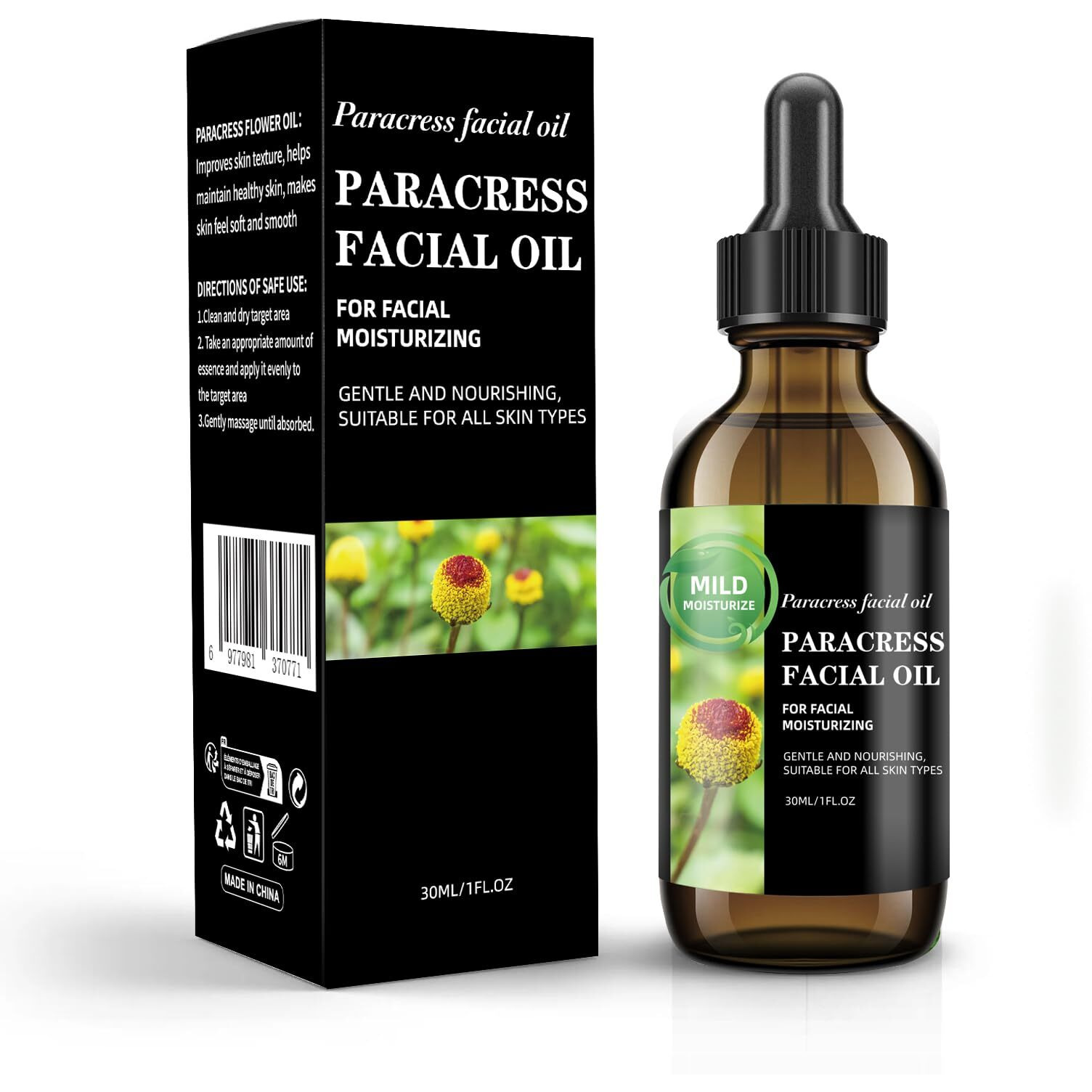 Paracress Facial Oil With Helichrysum Essential Oil - 100% Natural Anti-Aging Formula For Wrinkle Reduction, Firming & Hydration - Moisturizing Face Oil For Radiant, Youthful Skin - 30Ml 1 Fl. Oz