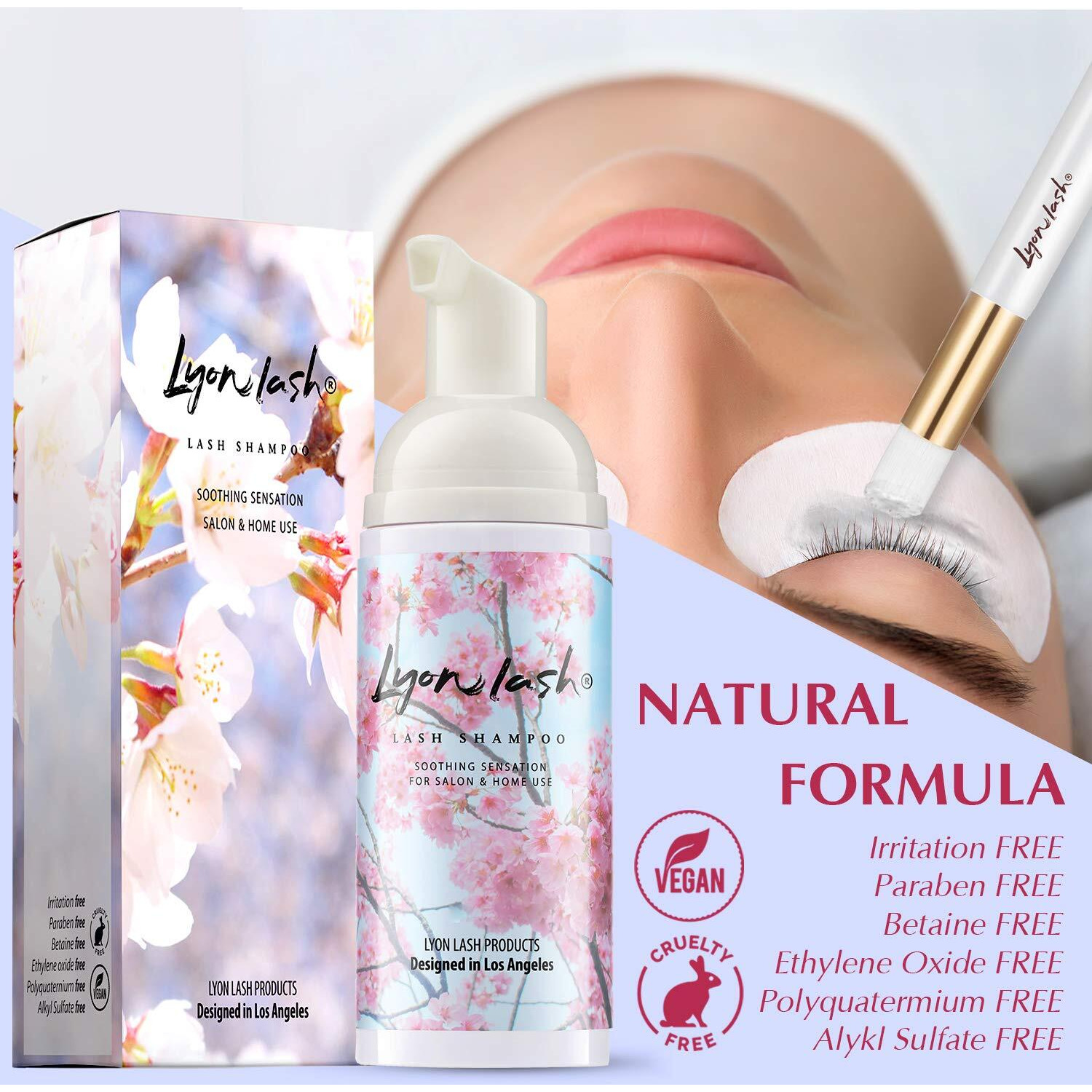Lyon Lash Eyelash Extension Cleanser 150Ml With Cleansing Brush, Foam Shampoo/Lash Bath, Gentle Formula For Sensitive People, To Remove Eye Makeup Oil & Dust & Mascara, For Professional And Home Use