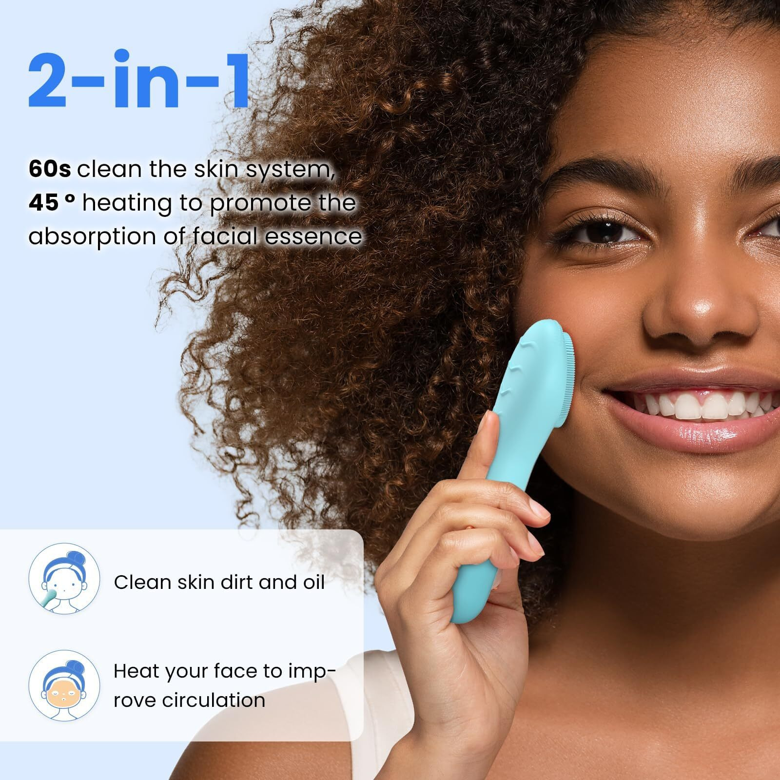 Wovazus Facial Cleansing Brush, Ipx7 Waterproof Rechargeable Silicone Face Scrubber, 5 Cleansing Modes, Exfoliating & Massaging Face Scrubber Exfoliator - Sky Blue