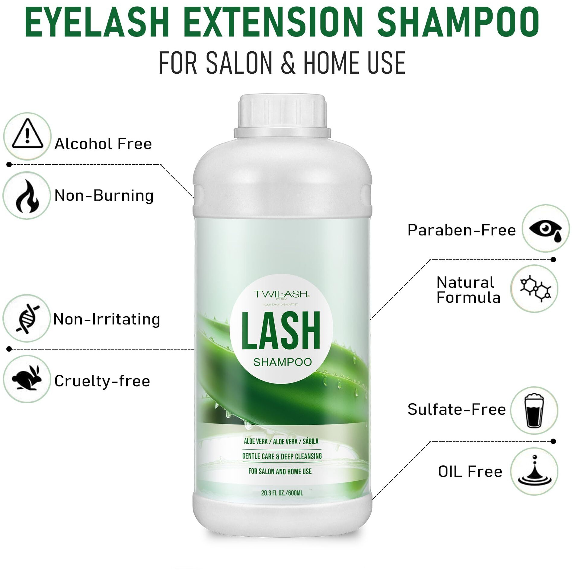 600Ml Lash Shampoo Bulk, Eyelash Extensions Cleanser For Extensions, Safe Makeup Remover, Non-Irritating Or Burning Formula Eyelid Foaming Cleanser Best For Professional Salon And Home Use (Aloe Vera)