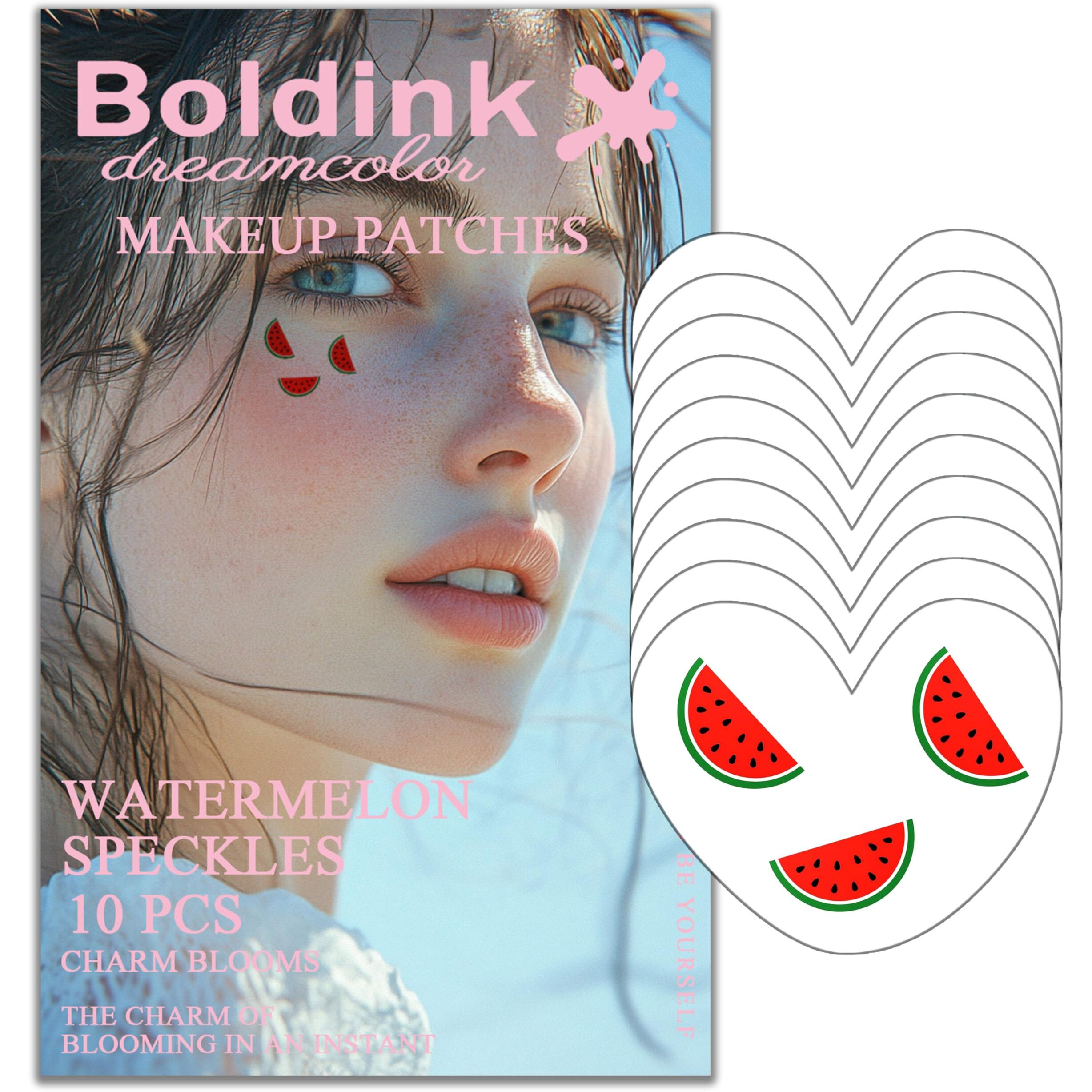 Boldink 10Pcs Watermelon Face Makeup Patches, Temporary Facial Tattoos For Adults, Water Resistant