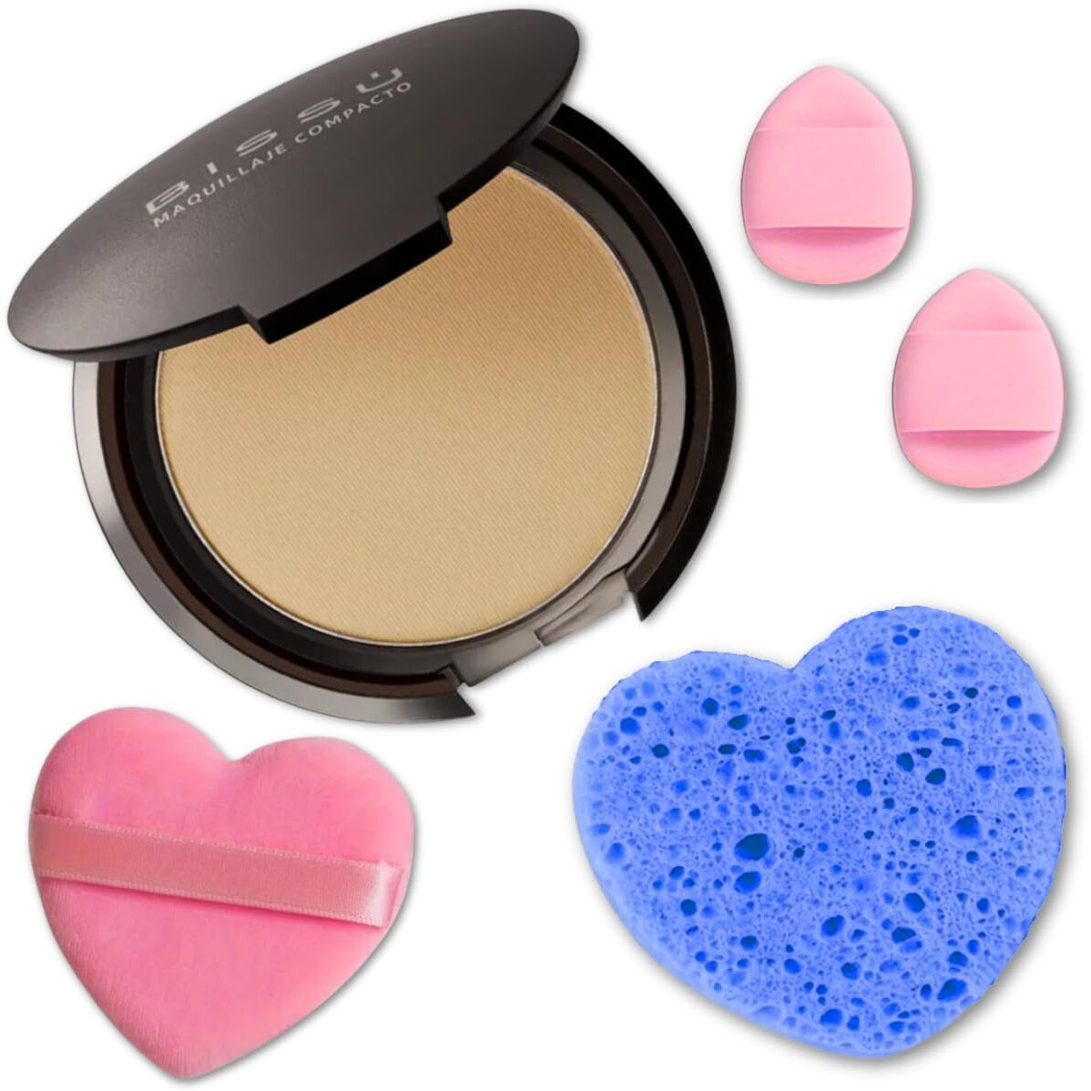 Beetbul Makeup & Exfoliation Kit - Biss   Compact Powder + 1 Medium Velvet Puff + 2 Finger Puffs + 1 Facial Exfoliating Sponge (15 Cocoa, One Size)