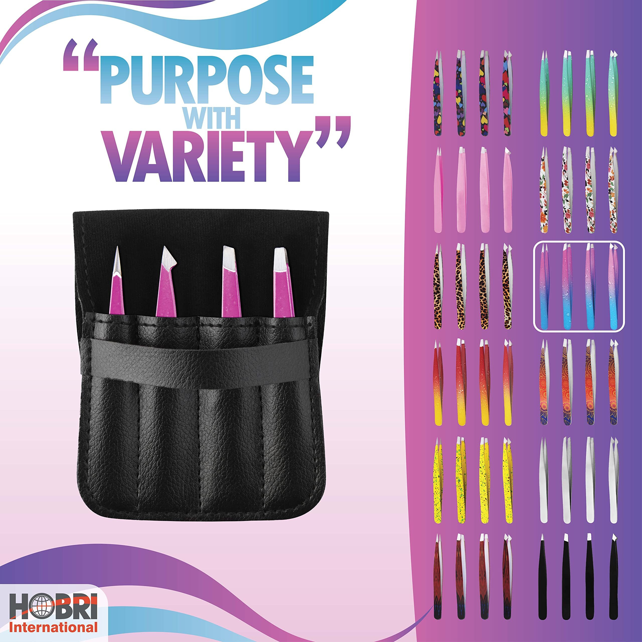 Tweezers Set, Eyebrows Tweezers Set Professional Stainless Steel Tweezers Set - 4 Pieces With Leatherette Travel Case Perfect For Facial Hair, Beauty And Personal Care Tool (Pink/Blue)