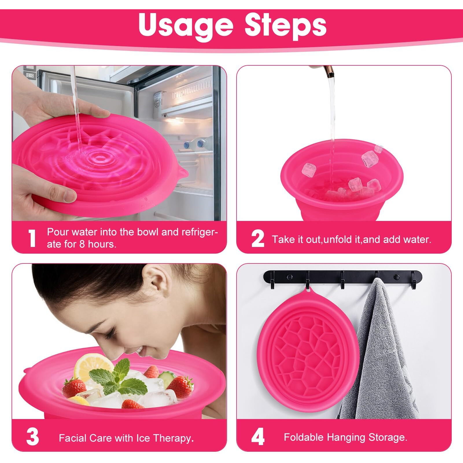 Face Bowl For Ice With Built-In Ice Tray Collapsible Silicone Facial Face Ice Bath Bowl Small Reusable Cold Plunge Basin Is Portable,Perfect For Home Use,Camping,Travel Cold Bath Spa Tool & Rose