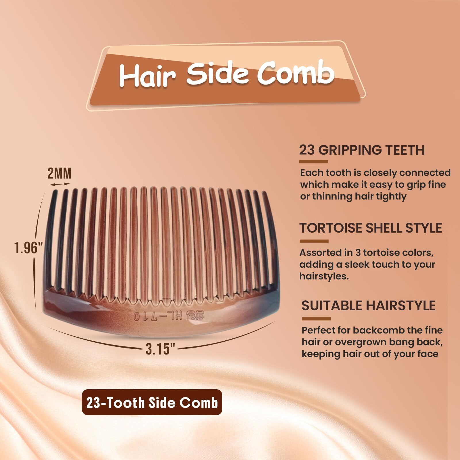6Pcs French Tortoise Hair Combs, 23-Closely-Tooth Hair Side Comb, Curved Comb Clip To Make A French Twist & Backcomb Front Hair