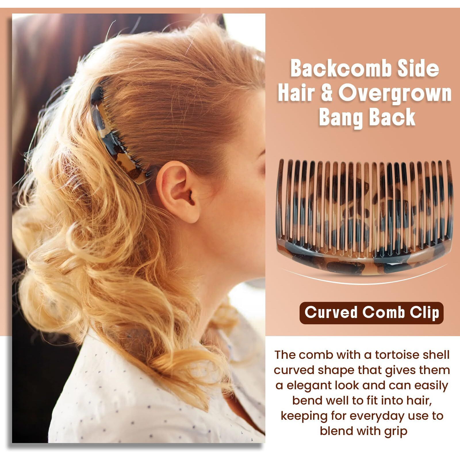 6Pcs French Tortoise Hair Combs, 23-Closely-Tooth Hair Side Comb, Curved Comb Clip To Make A French Twist & Backcomb Front Hair