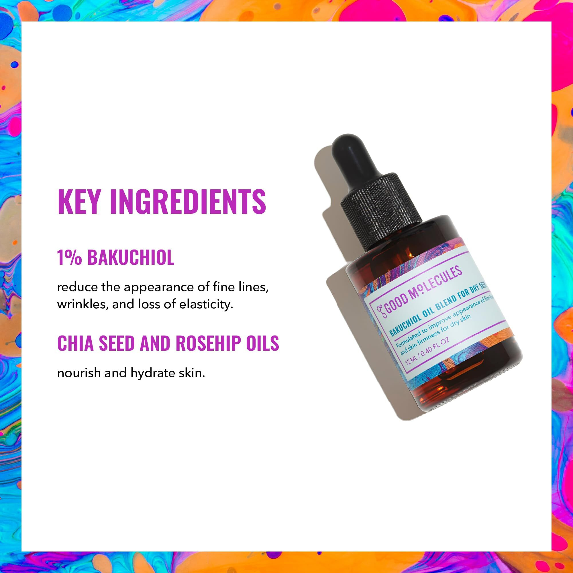 Good Molecules Bakuchiol Oil For Dry Sky - Ultra Hydrating Natural Blend With Bakuchiol And Rosehip Oil, Promotes Collagen Production, Moisturizing Face Oil