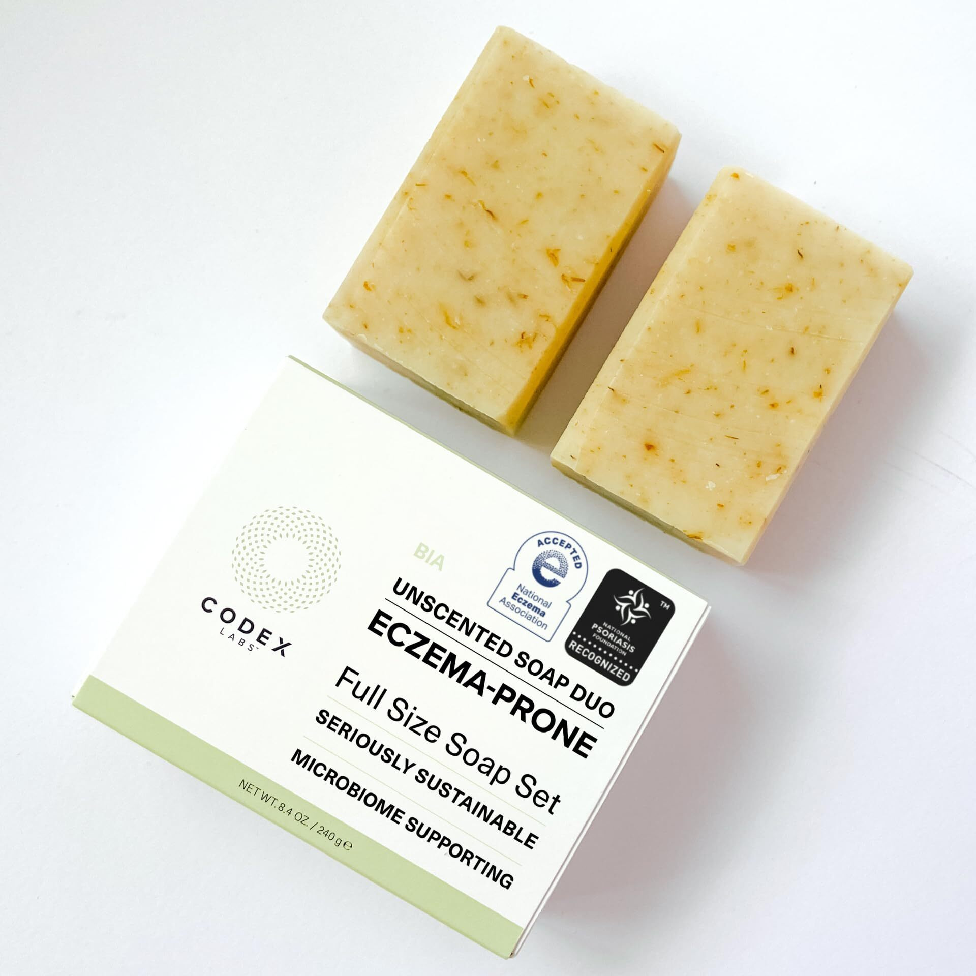 Codex Labs Eczema Soap For Kids & Adults - 2-Pack Unscented Eczema Hand Soap Bars With Shea Butter, Olive Oil & Calendula - Microbiome-Supporting, Ph-Balanced, Clinically Tested - 8.4 Oz Total