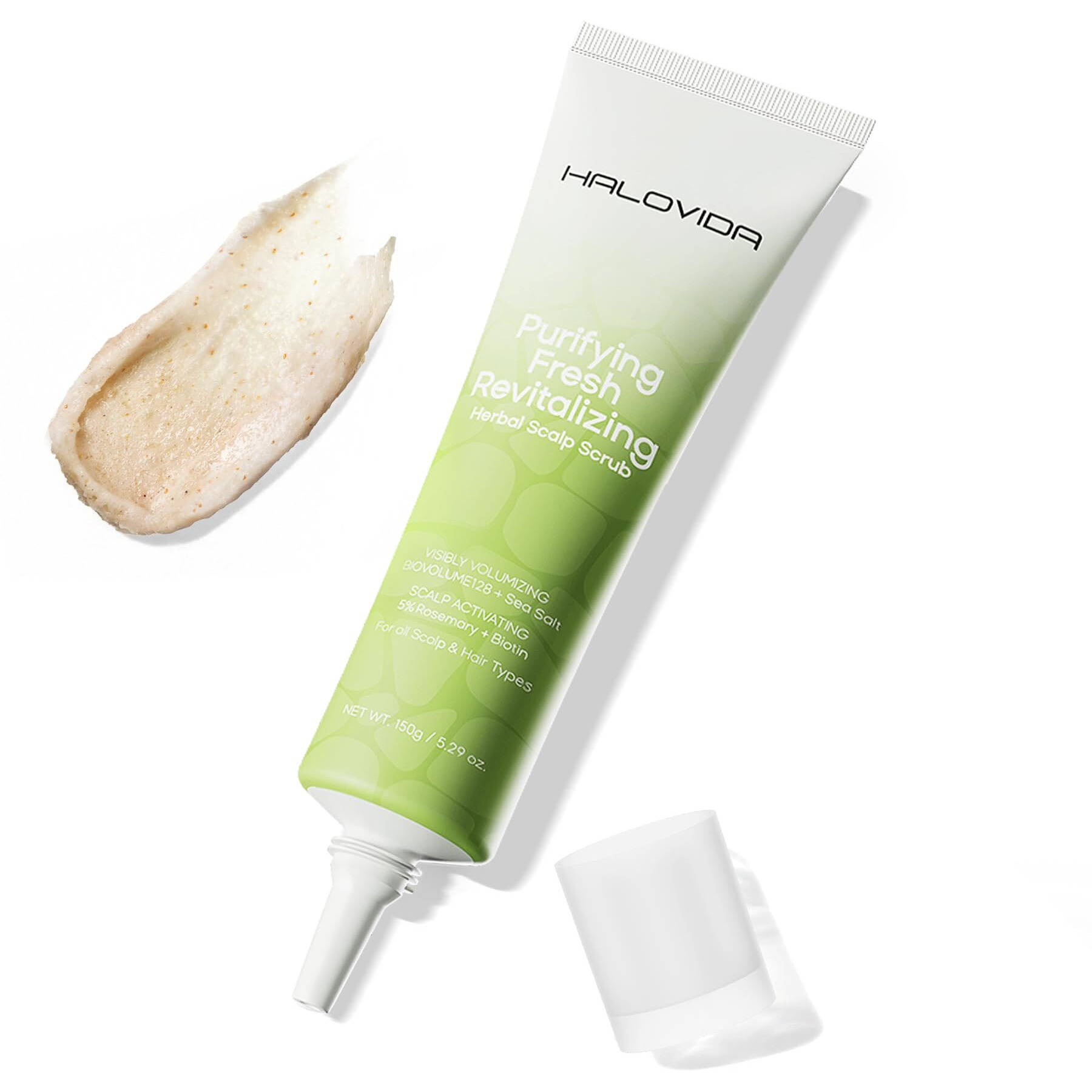 Halovida Scalp Scrub, Biovolume 128 & Sea Salt Green Herbal, Clean Silicon Oil-Free, Itchy Relief Scalp Treatment For Dandruff, Gently Exfoliator, Relieves Dryness, Promotes Hair Growth