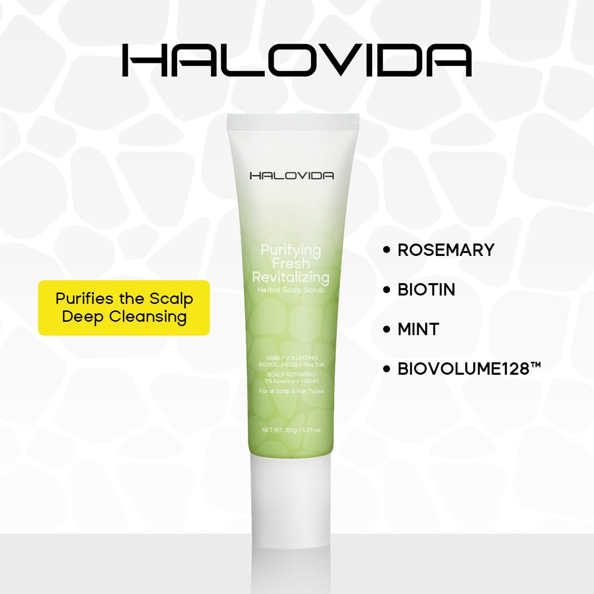Halovida Scalp Scrub, Biovolume 128 & Sea Salt Green Herbal, Clean Silicon Oil-Free, Itchy Relief Scalp Treatment For Dandruff, Gently Exfoliator, Relieves Dryness, Promotes Hair Growth