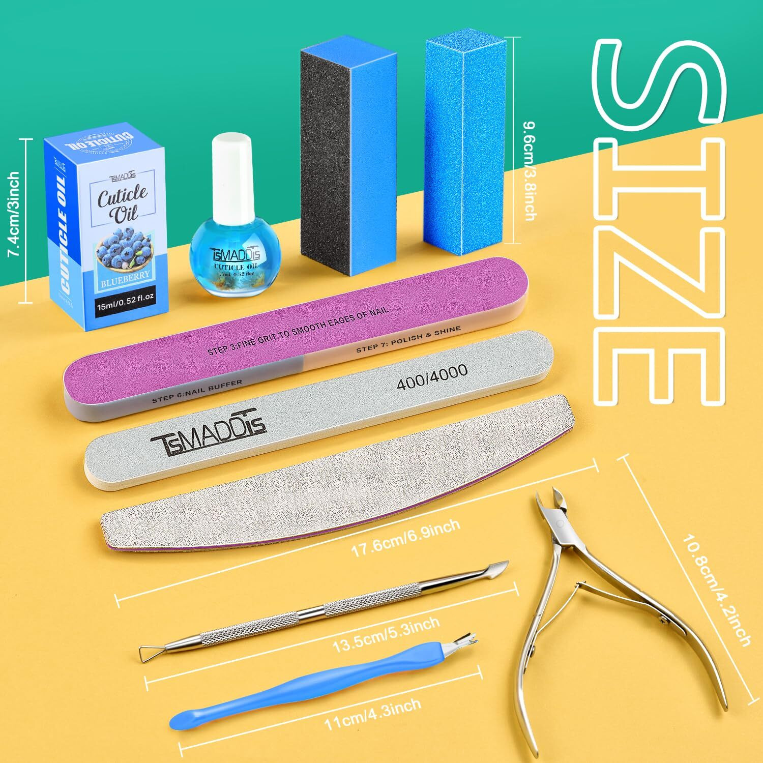 Tsmaddts Nail Manicure Kit With 3 Nail Files, 2 Buffer Blocks, Cuticle Tool With Trimmer, Pusher And Cuticle Oil For Women Nail Care