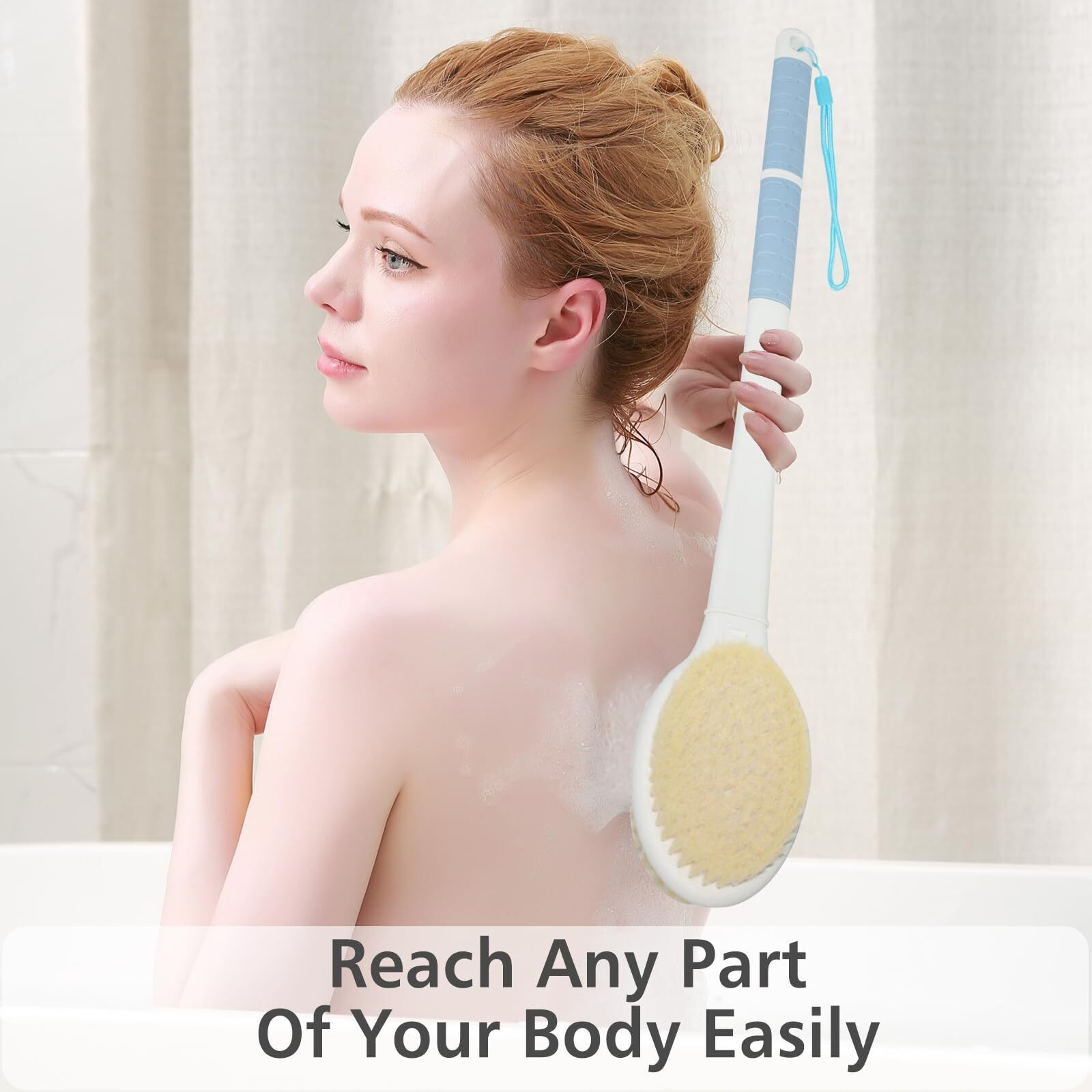 Shower Brush With Soft And Stiff Bristles,17.5"" Long Handle Dual-Side Back Scrubber Bath Brush Body Exfoliator For Wet Or Dry Brushing (Long Handle)
