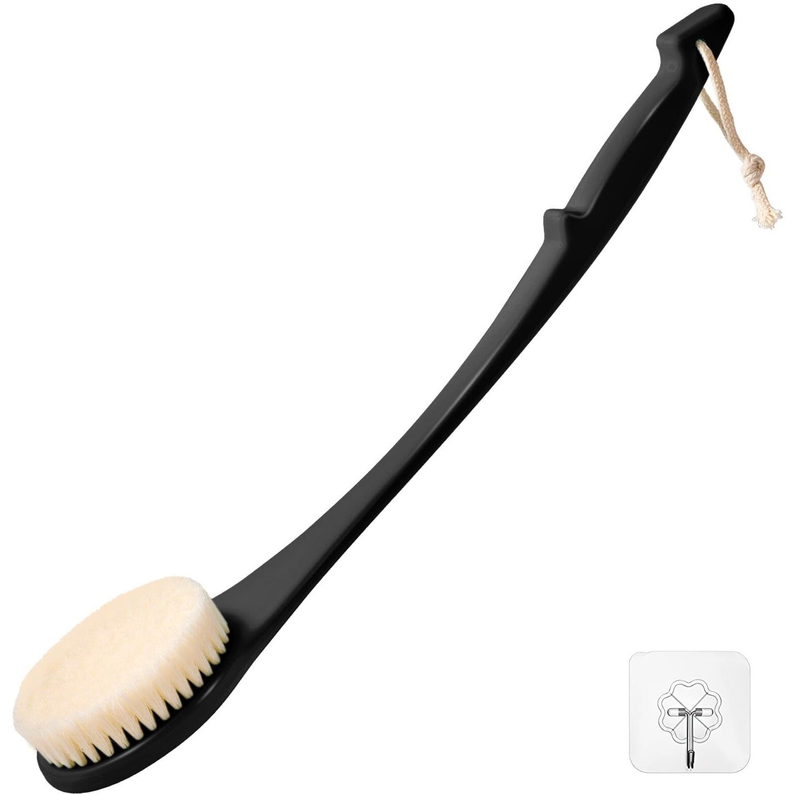 Back Scrubber For Shower, 17-Inch Shower Brush For Men And Women, Long Handle Exfoliating Body Brush, Medium Bristle Stiffness For Dry Or Wet Brushing (Black)