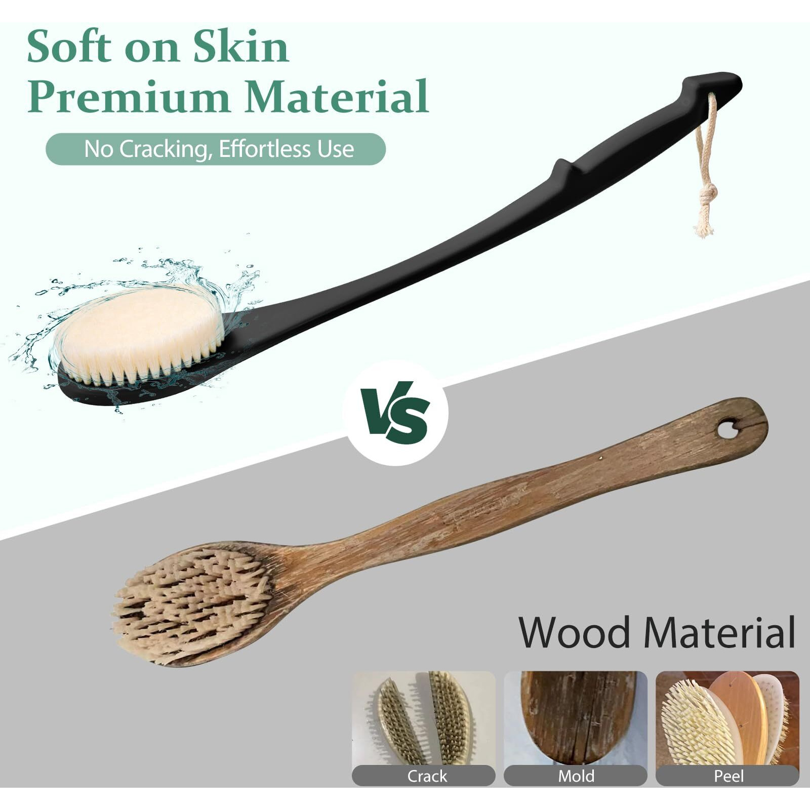 Back Scrubber For Shower, 17-Inch Shower Brush For Men And Women, Long Handle Exfoliating Body Brush, Medium Bristle Stiffness For Dry Or Wet Brushing (Black)