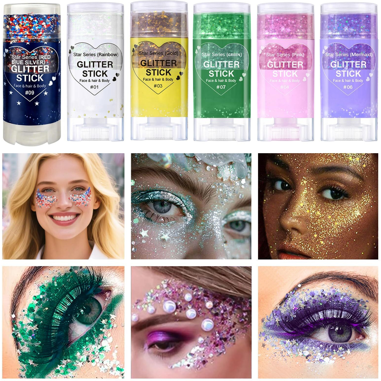 Gold Body Glitter,4Th Of July Outfits For Women Kids Patriotic Accessories,Face Hair Glitter Gel Makeup,Usa Flag Holographic Long Lasting Chunky Sequins Glitter Stick,4Th Of July (Gold)