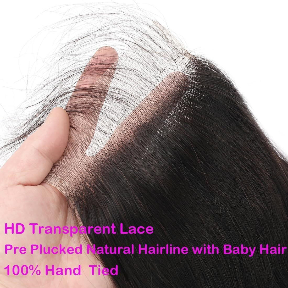 5X5 Hd Transparent Skinlike Lace Closure 5X5 Human Hair Body Wave Brazilian Lace Closure 20Inch 12A Raw Virgin Free Part Closure Ultra-Thin 100% Real Human Hair Pre Plucked Closure Natural Black