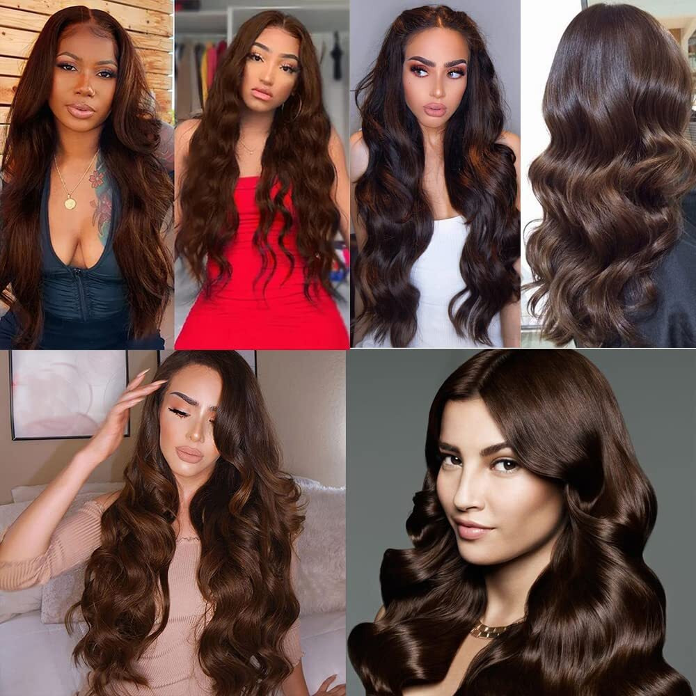 4 Brown Bundles Human Hair Body Wave Bundles 16 16 16 Inch Chocolate Chocolate Unprocessed Brazilian Virgin Hair 3 Bundle 50 Gram Per Bundle Deals Quick Weave Hair Extensions