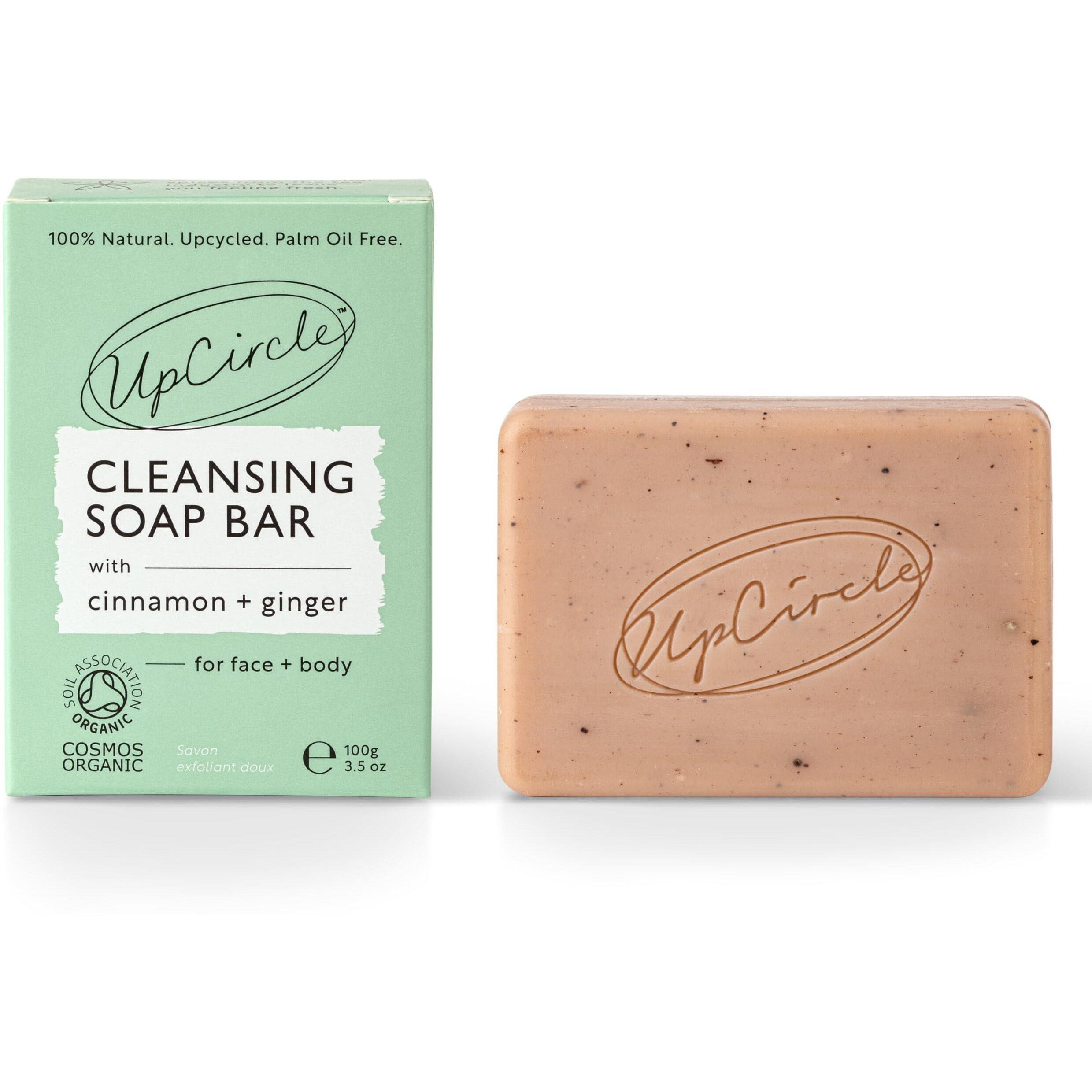 Upcircle Cinnamon + Ginger Chai Soap Bar 3.5Oz - Organic Vegan Cleanser For Face And Body - French Pink Clay + Glycerin Reducing Redness + Irritation - Natural, Cruelty-Free + Palm Oil Free