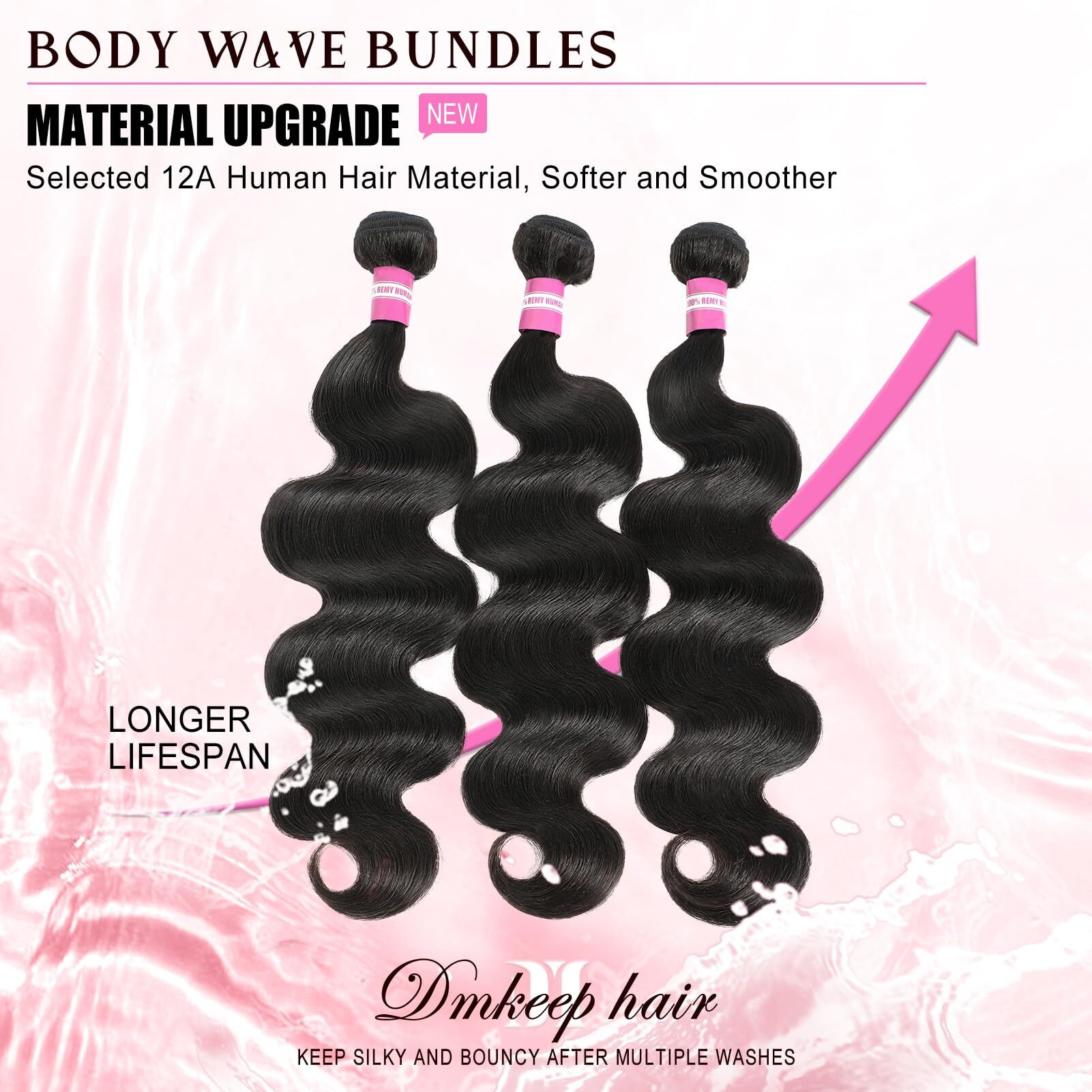 Dmkeep Body Wave Bundles Human Hair 30 32 34 Inch 12A Human Hair Bundles 100% Unprocessed Brazilian Raw Virgin Hair 3 Pcs Quick Weave Human Hair Extensions Natural Color