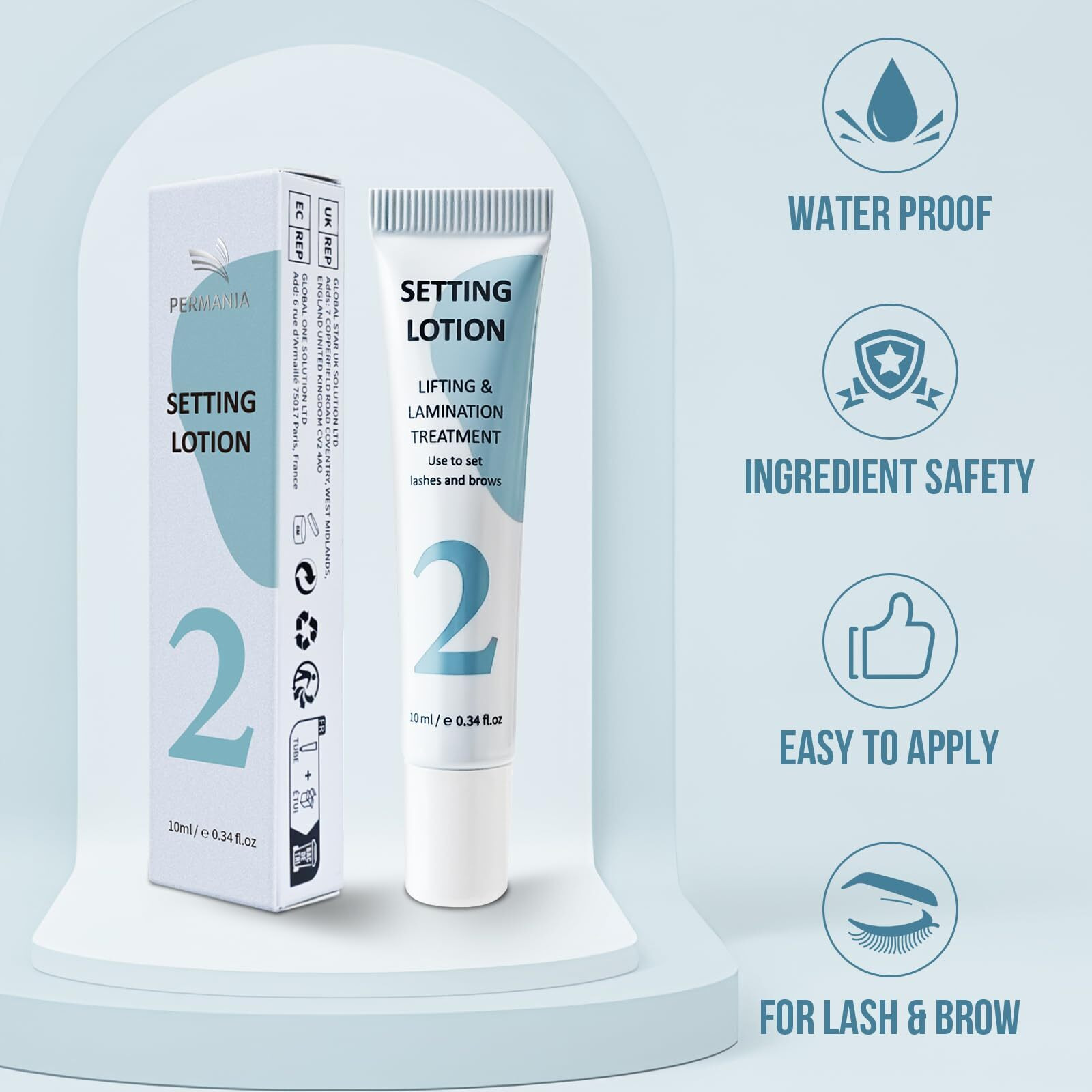 Permania Setting Lotion, 10 Ml Tube Design Salon Grade For Lash Lift And Brow Lamination Beauty Treatments (Only Setting Lotion)