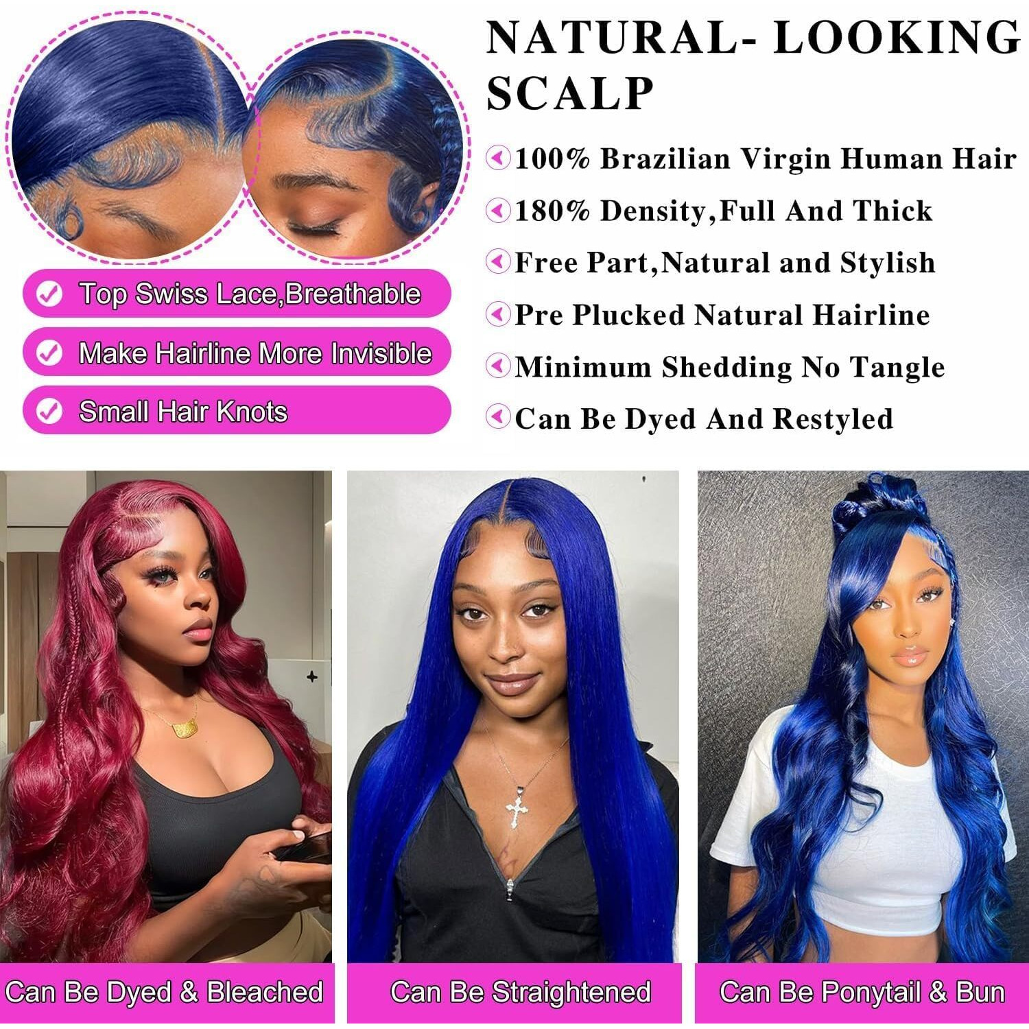 28 Inch Blue Lace Front Wigs Human Hair Body Wave Dark Blue 13X4 Hd Transparent Lace Front Wig Human Hair Wear And Go Glueless Navy Blue Wig Pre Plucked With Baby Hair Colored Wigs For Black Women