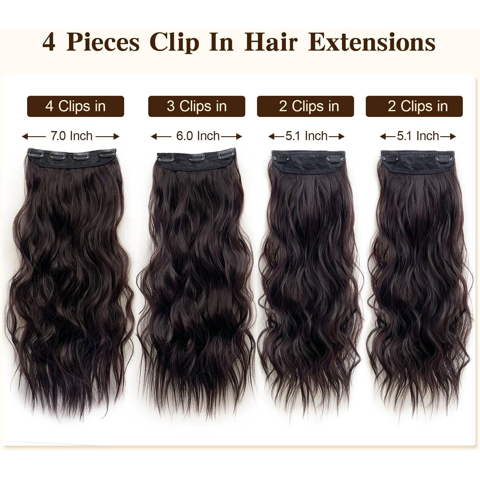 Doulike 20 Inch Curly Clip In Hair Extensions 200G Body Wave Set (6A Chocolate Brown) For Work-To-Dinner Volume Heat Friendly Tangle Free 4Pcs Thick Hair