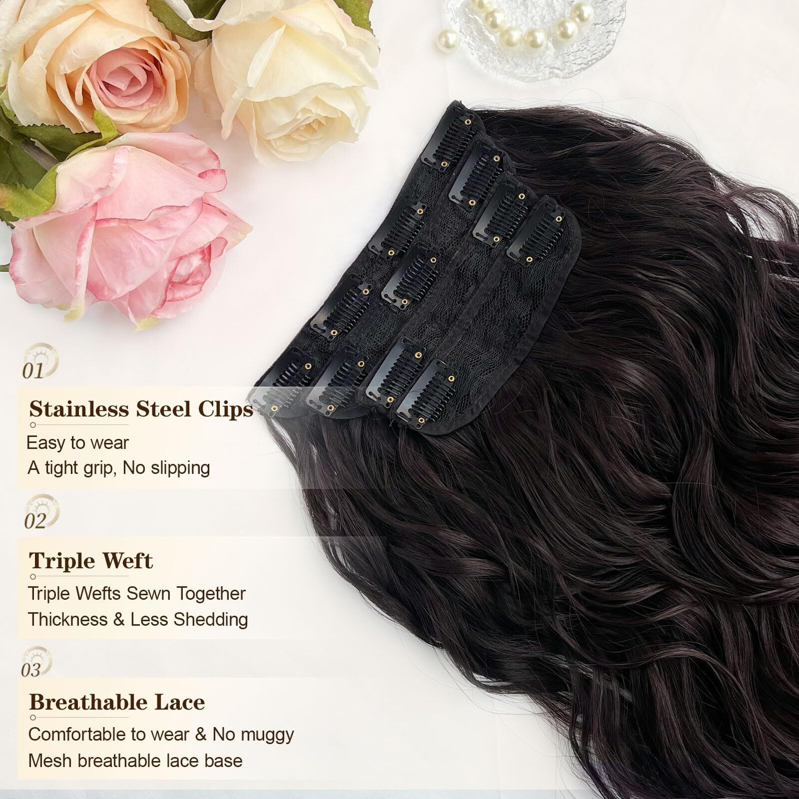 Doulike 20 Inch Curly Clip In Hair Extensions 200G Body Wave Set (6A Chocolate Brown) For Work-To-Dinner Volume Heat Friendly Tangle Free 4Pcs Thick Hair