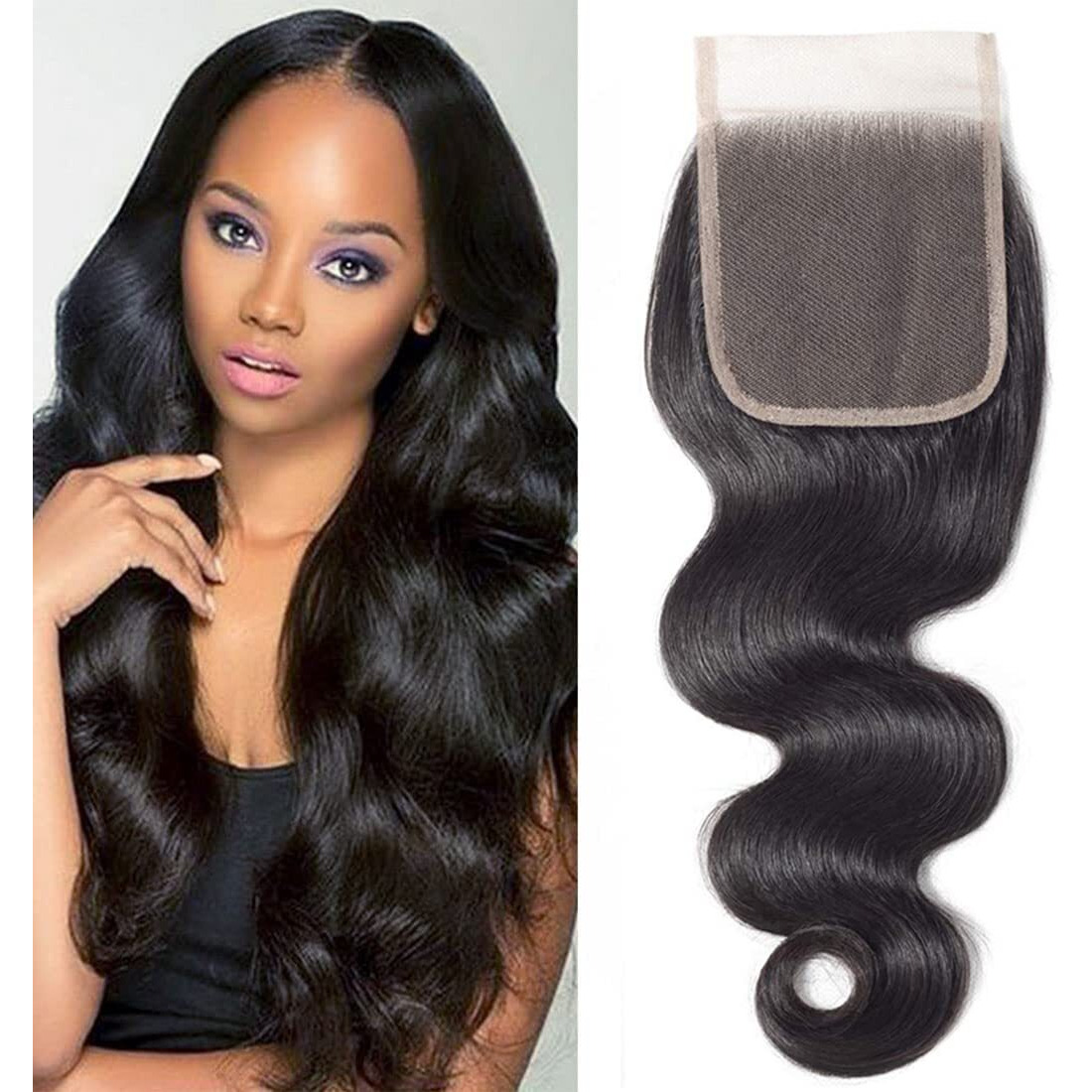 Dms Body Wave Human Hair Lace Closure 4X4 Free Part Swiss Lace Closure 12A Brazilian Virgin Hair Top (16 Inch)